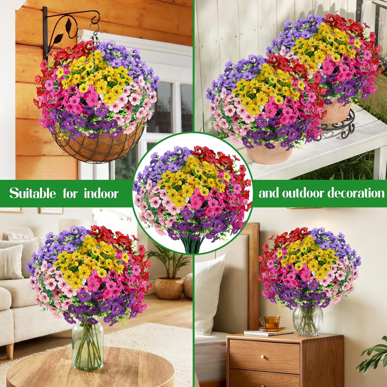 FGSAEOR 12 Bundles Artificial Flowers for Outdoor Indoor, Faux Flower Daisy with Eucalyptus Leaves Fake Plants Greenery, Garden Home Decor for Boxwood Porch Patio - Image 7