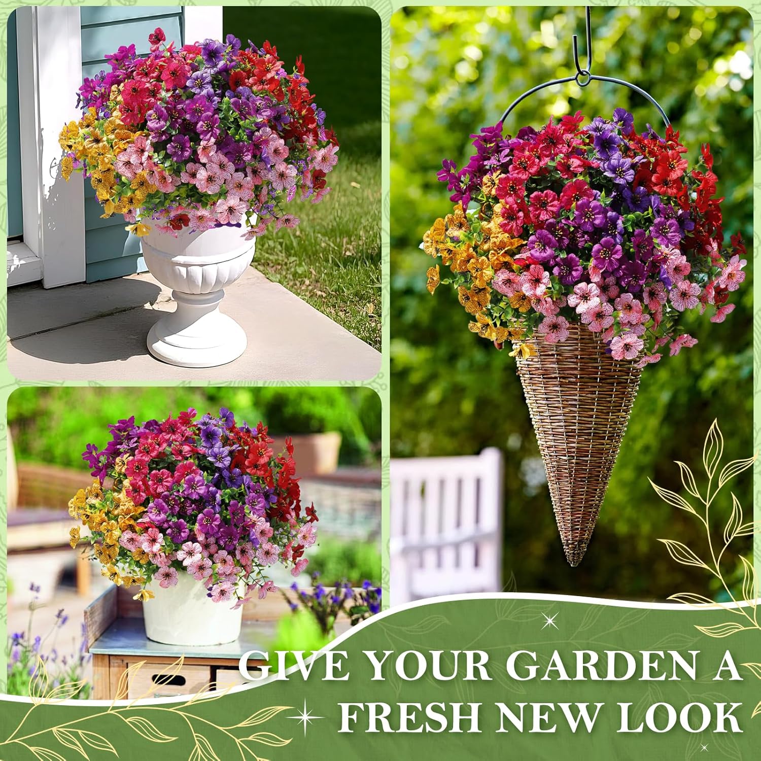 FGSAEOR 12 Bundles Artificial Flowers for Outdoor Indoor, Faux Flower Daisy with Eucalyptus Leaves Fake Plants Greenery, Garden Home Decor for Boxwood Porch Patio - Image 8