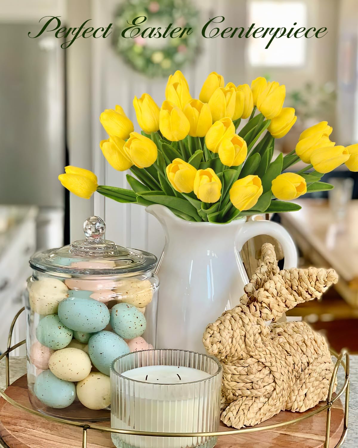 MACTING Yellow Artificial Tulip Flowers - 13.7" 30PCS Real Touch Fake PU Tulips Bouquet Faux Spring Flowers for Floral Arrangements Table Centerpiece Kitchen Home Valentines Day Easter Decorations - Image 2