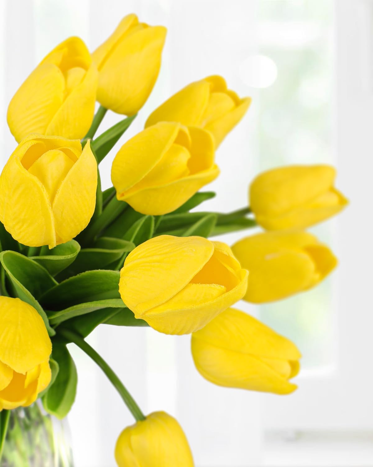 MACTING Yellow Artificial Tulip Flowers - 13.7" 30PCS Real Touch Fake PU Tulips Bouquet Faux Spring Flowers for Floral Arrangements Table Centerpiece Kitchen Home Valentines Day Easter Decorations - Image 3