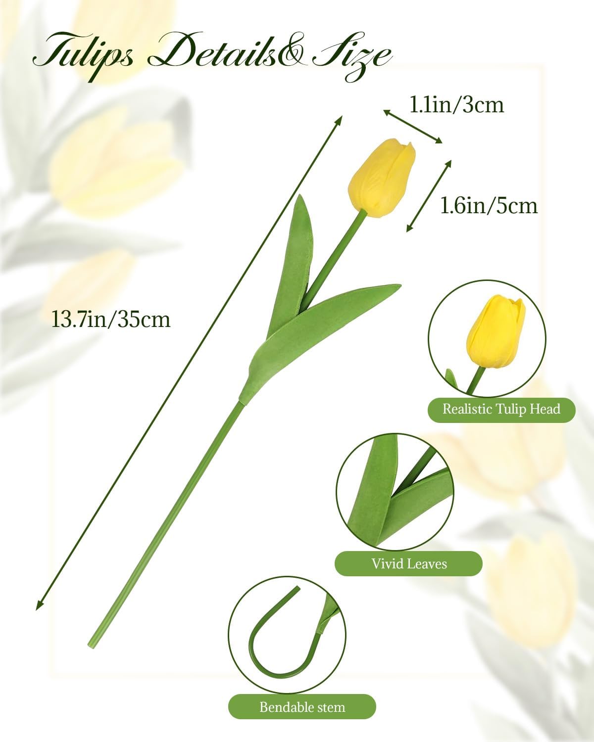 MACTING Yellow Artificial Tulip Flowers - 13.7" 30PCS Real Touch Fake PU Tulips Bouquet Faux Spring Flowers for Floral Arrangements Table Centerpiece Kitchen Home Valentines Day Easter Decorations - Image 4