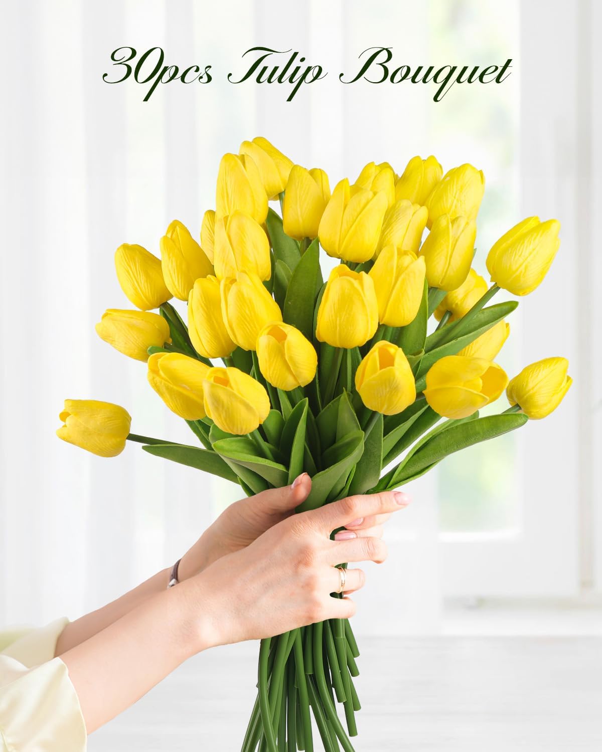 MACTING Yellow Artificial Tulip Flowers - 13.7" 30PCS Real Touch Fake PU Tulips Bouquet Faux Spring Flowers for Floral Arrangements Table Centerpiece Kitchen Home Valentines Day Easter Decorations - Image 5