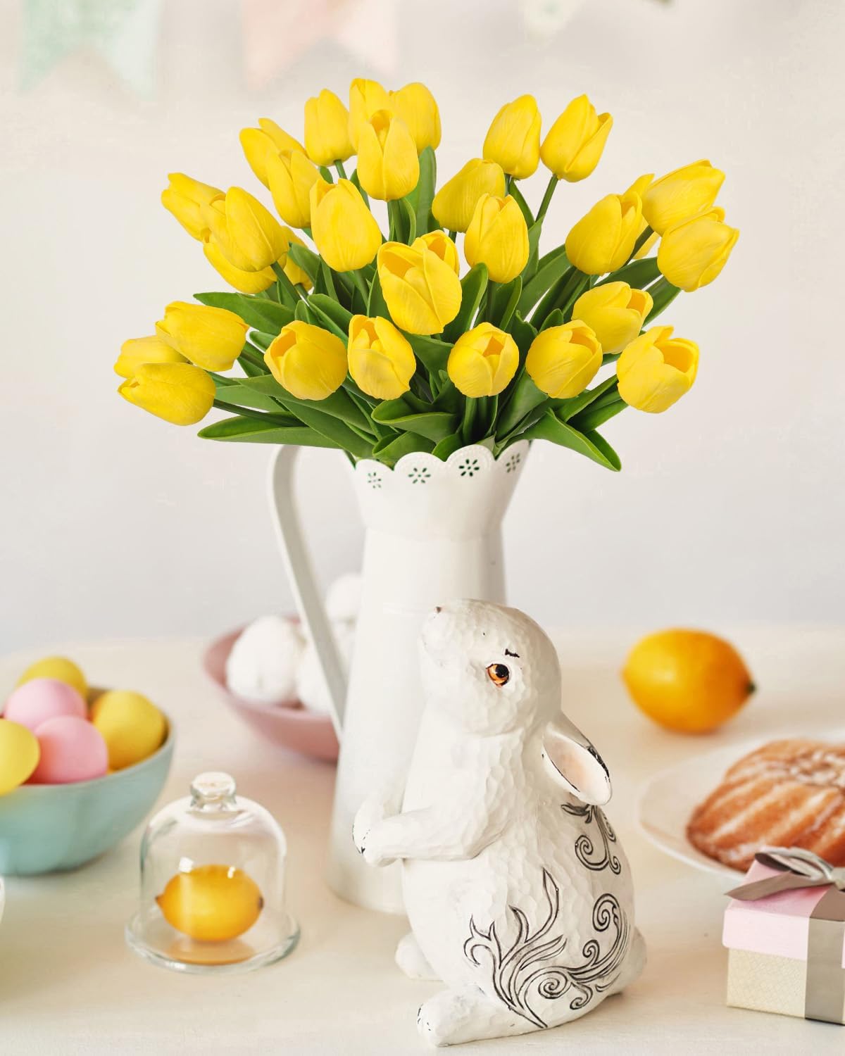 MACTING Yellow Artificial Tulip Flowers - 13.7" 30PCS Real Touch Fake PU Tulips Bouquet Faux Spring Flowers for Floral Arrangements Table Centerpiece Kitchen Home Valentines Day Easter Decorations - Image 6