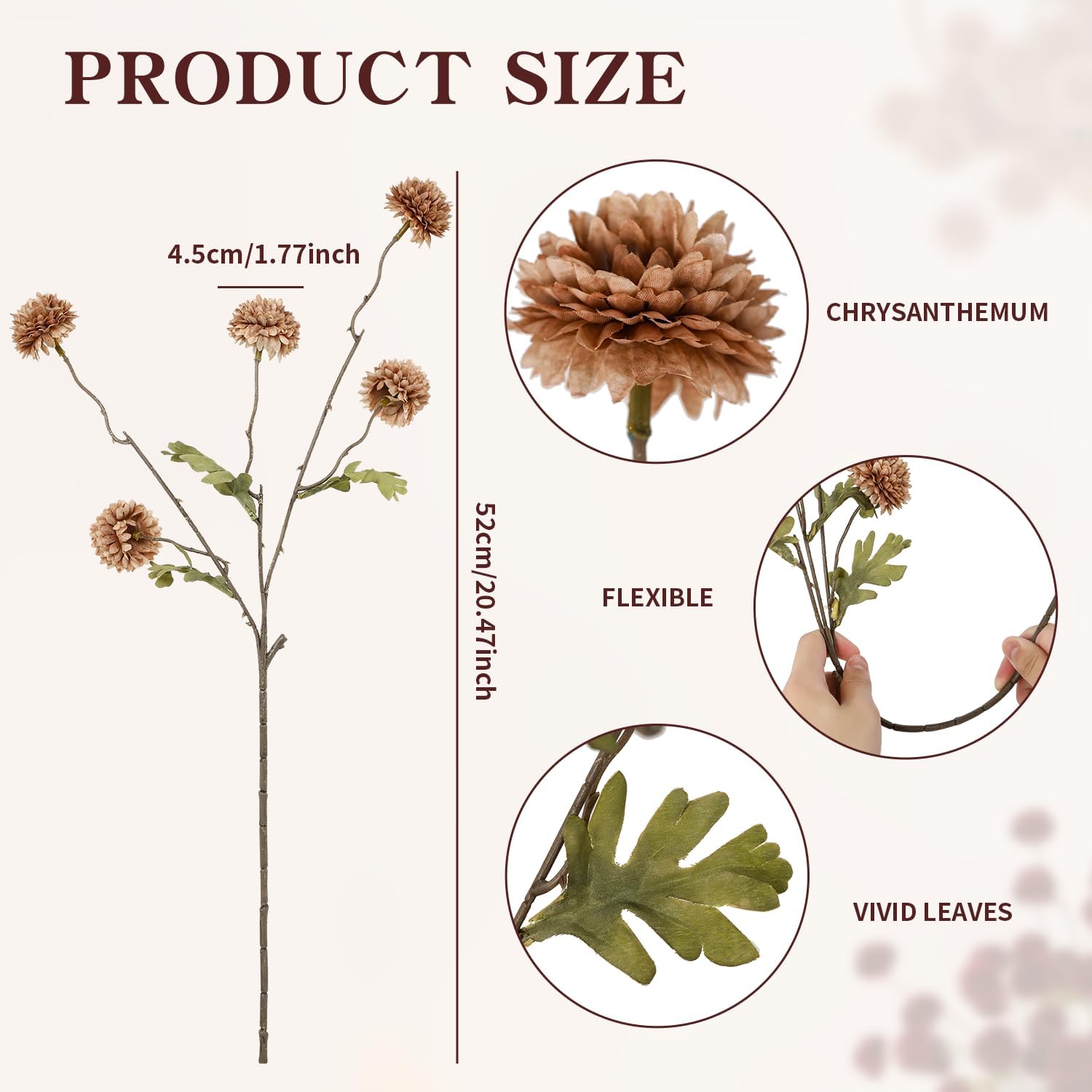 DuHouse 6pcs Artificial Flowers Faux Silk Pompon Mum,Silk Small Mini Chrysanthemum Ball with Stems for DIY Wedding Bouquets Centerpieces Vase Home Table Kitchen Decoration(Coffee) - Image 2