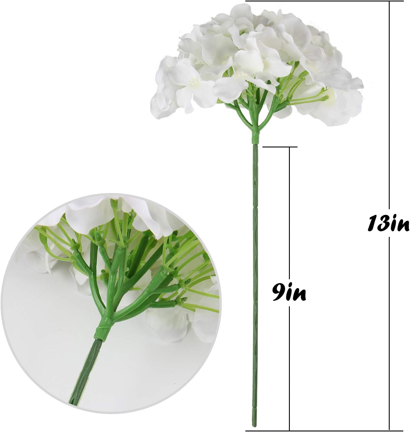 Flojery Silk Hydrangea Heads Artificial Flowers Heads with Stems for Home Wedding Decor,Pack of 10 (White) - Image 2
