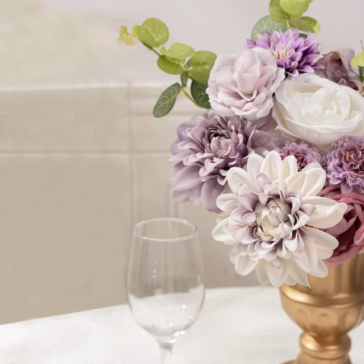 Khyxvbcd 30 Pcs Artificial Flowers Combo Purple Flowers Mix Silk Flowers Dahlia Roses with Stems for DIY Wedding Bridal Bouquets, Baby Shower, Floral Arrangement, Table Centerpieces, Home Decorations - Image 3