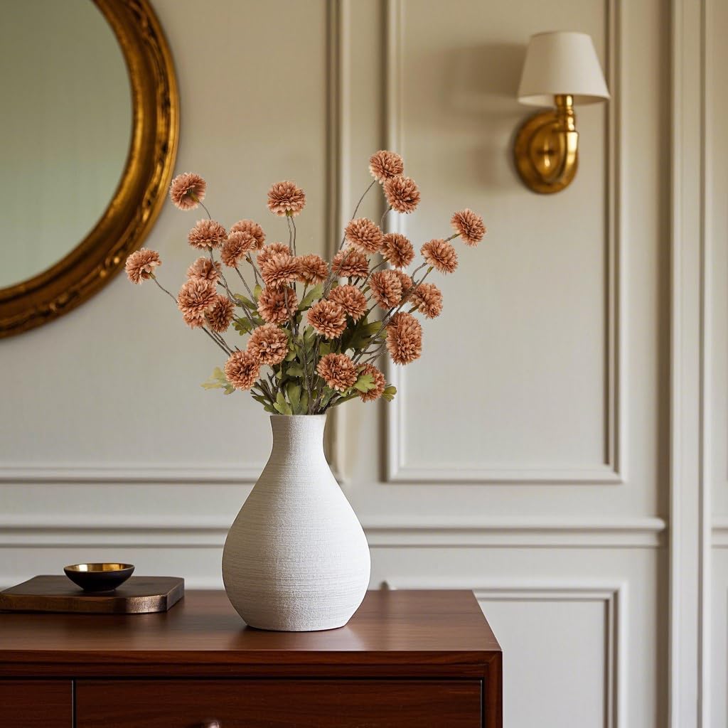 DuHouse 6pcs Artificial Flowers Faux Silk Pompon Mum,Silk Small Mini Chrysanthemum Ball with Stems for DIY Wedding Bouquets Centerpieces Vase Home Table Kitchen Decoration(Coffee) - Image 4