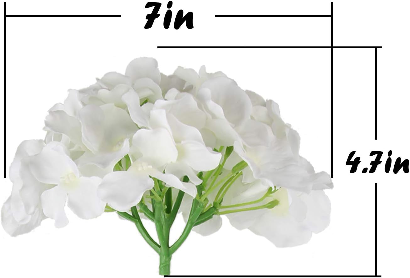 Flojery Silk Hydrangea Heads Artificial Flowers Heads with Stems for Home Wedding Decor,Pack of 10 (White) - Image 4