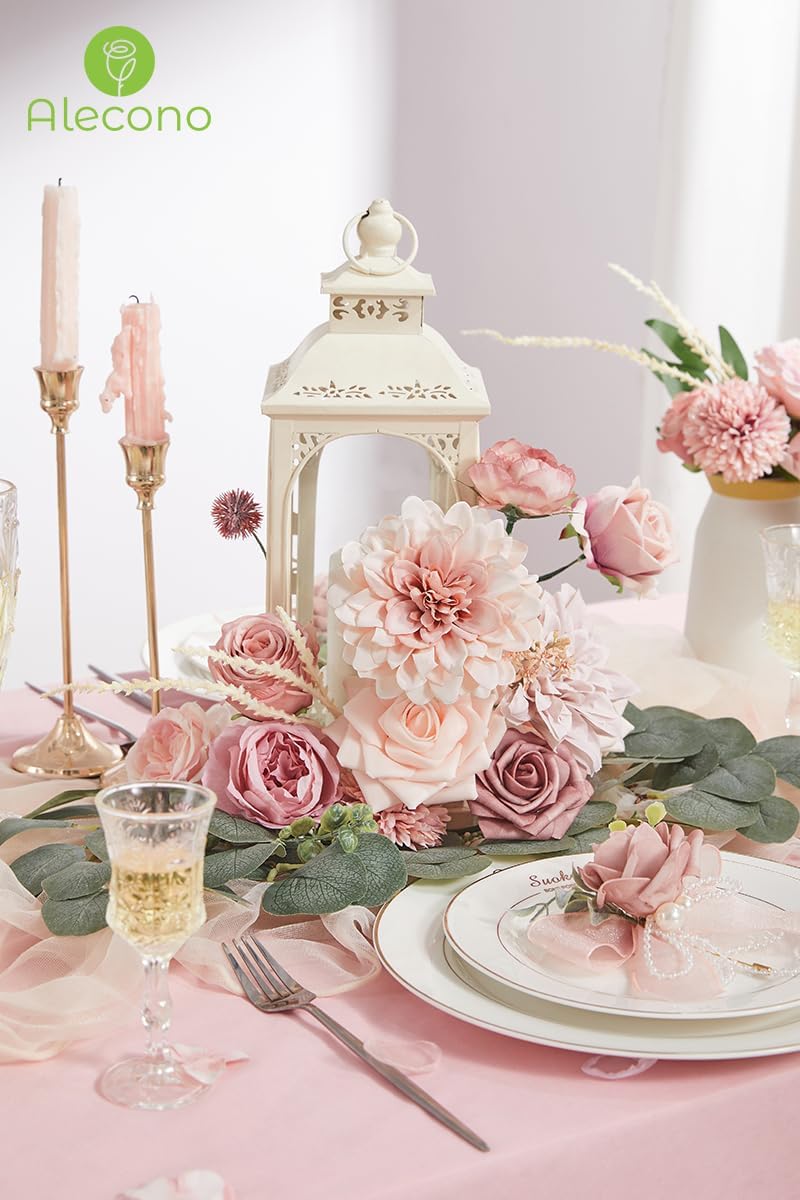 Alecono Artificial Flowers, Dusty Pink Silk Fake Flowers for DIY Wedding Bridal Bouquets, Wedding Cake Flowers for Table Centerpieces Baby Shower Birthday Party Home Decorations - Image 4