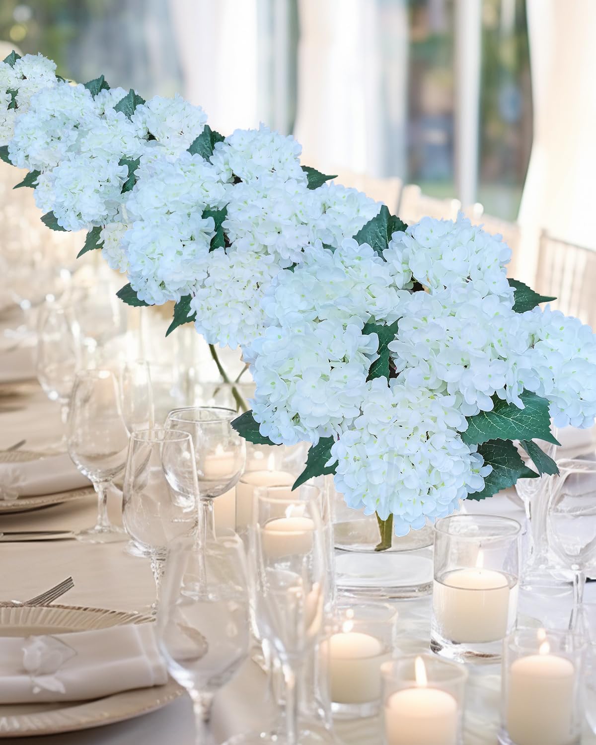 6PCS Premium White Hydrangea Artificial Flowers Bouquets, Ivory Silk Hydrangea Flowers Heads with Stems, Fake Hydrangeas Flowers Arrangement, Faux Hydrangea Decor for Home Wedding Party Baby Shower