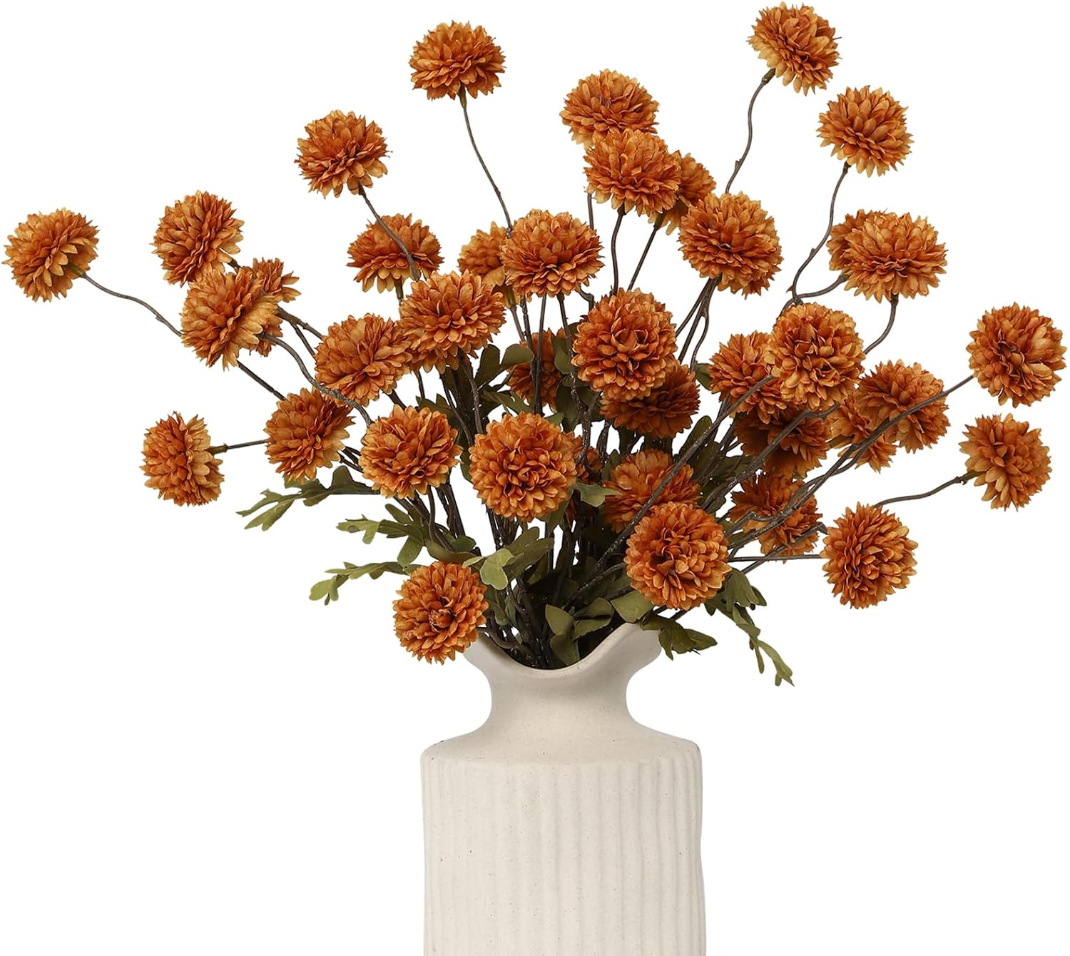 DuHouse 6pcs Artificial Flowers Faux Silk Pompon Mum,Silk Small Mini Chrysanthemum Ball with Stems for DIY Wedding Bouquets Centerpieces Vase Home Table Kitchen Decoration(Coffee) - Image 6