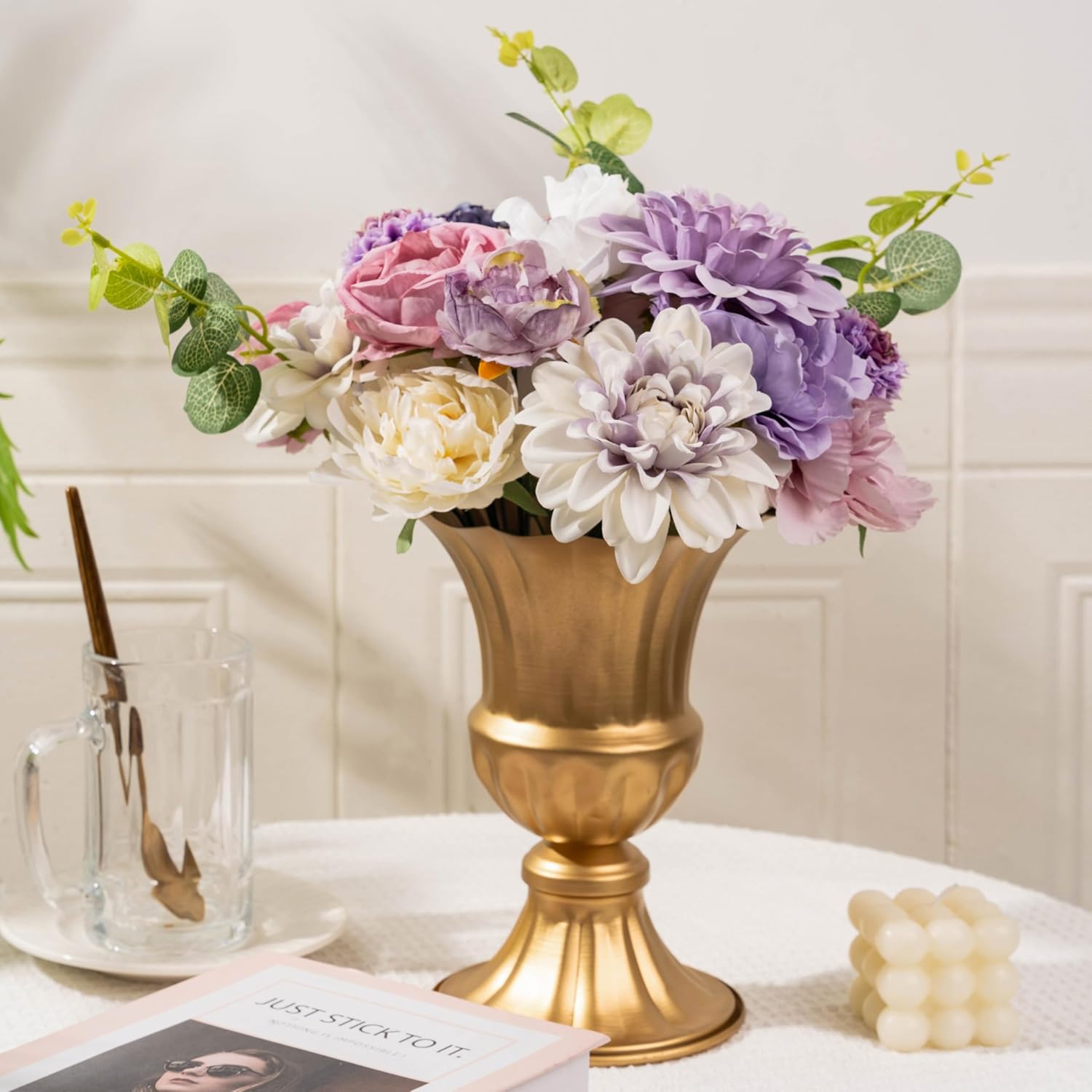 Khyxvbcd 30 Pcs Artificial Flowers Combo Purple Flowers Mix Silk Flowers Dahlia Roses with Stems for DIY Wedding Bridal Bouquets, Baby Shower, Floral Arrangement, Table Centerpieces, Home Decorations - Image 5