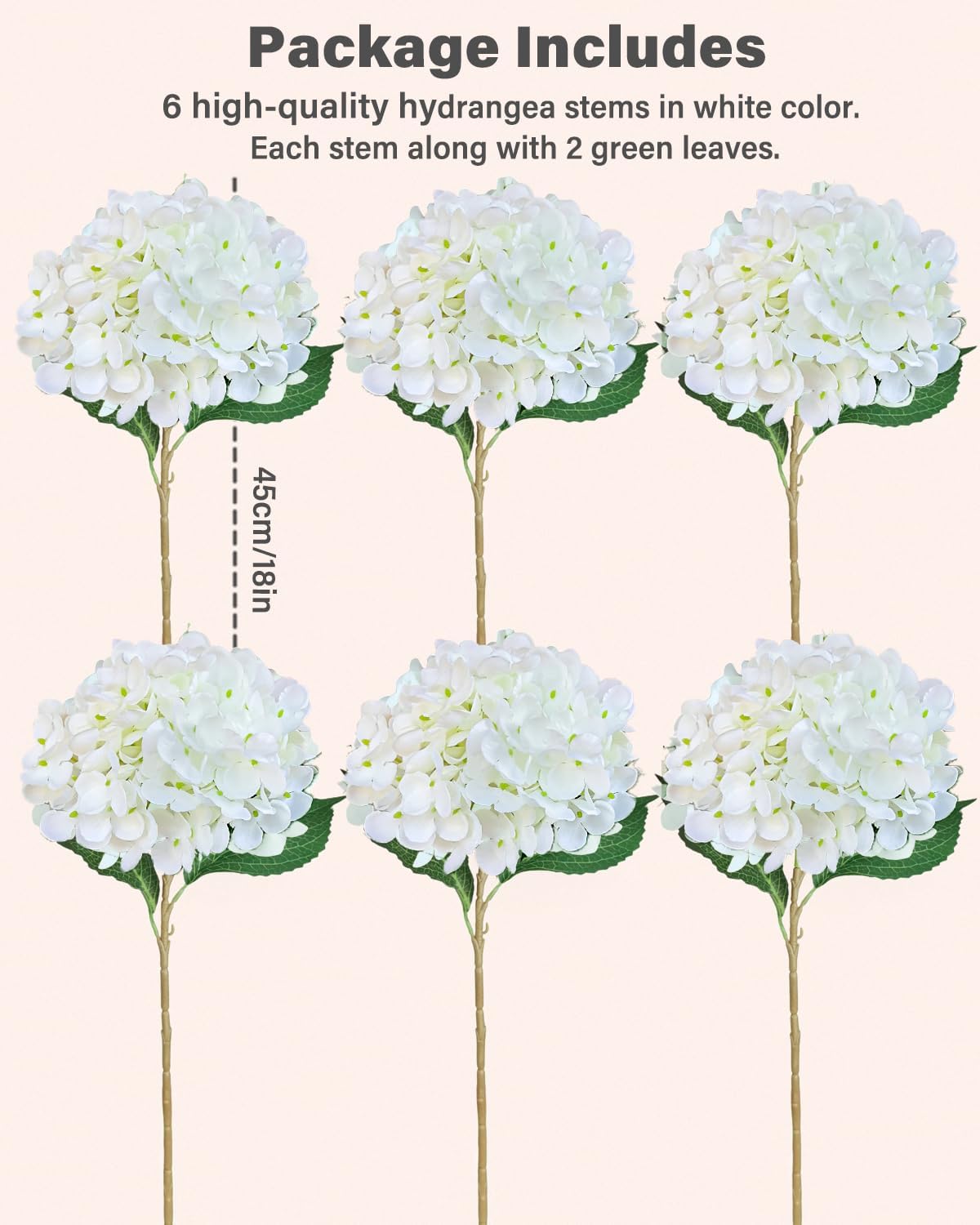 6PCS Premium White Hydrangea Artificial Flowers Bouquets, Ivory Silk Hydrangea Flowers Heads with Stems, Fake Hydrangeas Flowers Arrangement, Faux Hydrangea Decor for Home Wedding Party Baby Shower - Image 2