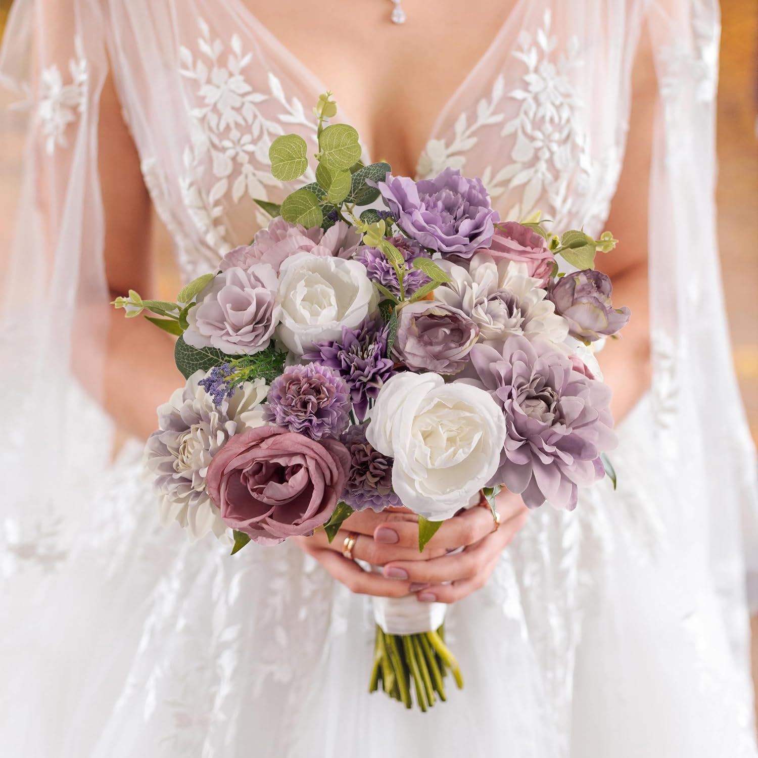 Khyxvbcd 30 Pcs Artificial Flowers Combo Purple Flowers Mix Silk Flowers Dahlia Roses with Stems for DIY Wedding Bridal Bouquets, Baby Shower, Floral Arrangement, Table Centerpieces, Home Decorations - Image 6