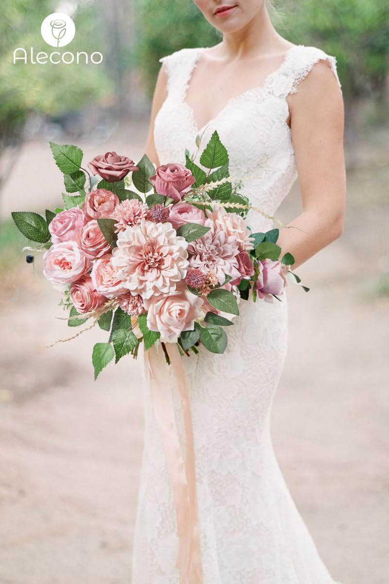 Alecono Artificial Flowers, Dusty Pink Silk Fake Flowers for DIY Wedding Bridal Bouquets, Wedding Cake Flowers for Table Centerpieces Baby Shower Birthday Party Home Decorations - Image 6