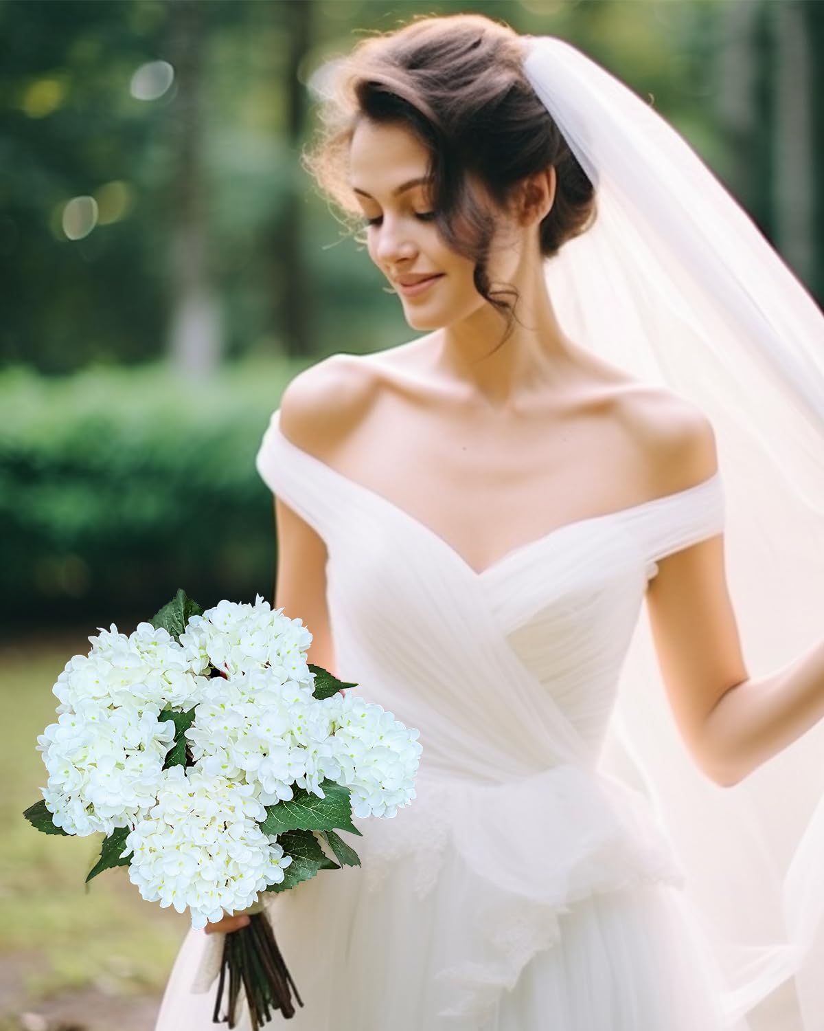 6PCS Premium White Hydrangea Artificial Flowers Bouquets, Ivory Silk Hydrangea Flowers Heads with Stems, Fake Hydrangeas Flowers Arrangement, Faux Hydrangea Decor for Home Wedding Party Baby Shower - Image 4