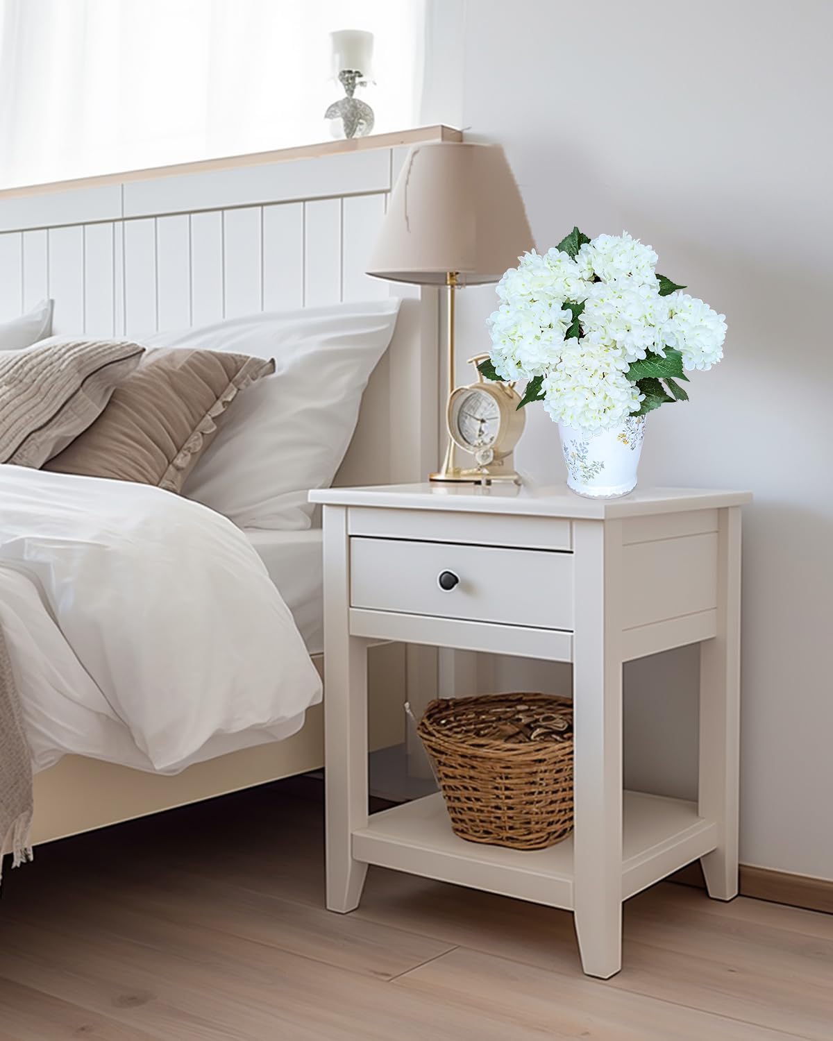 6PCS Premium White Hydrangea Artificial Flowers Bouquets, Ivory Silk Hydrangea Flowers Heads with Stems, Fake Hydrangeas Flowers Arrangement, Faux Hydrangea Decor for Home Wedding Party Baby Shower - Image 5