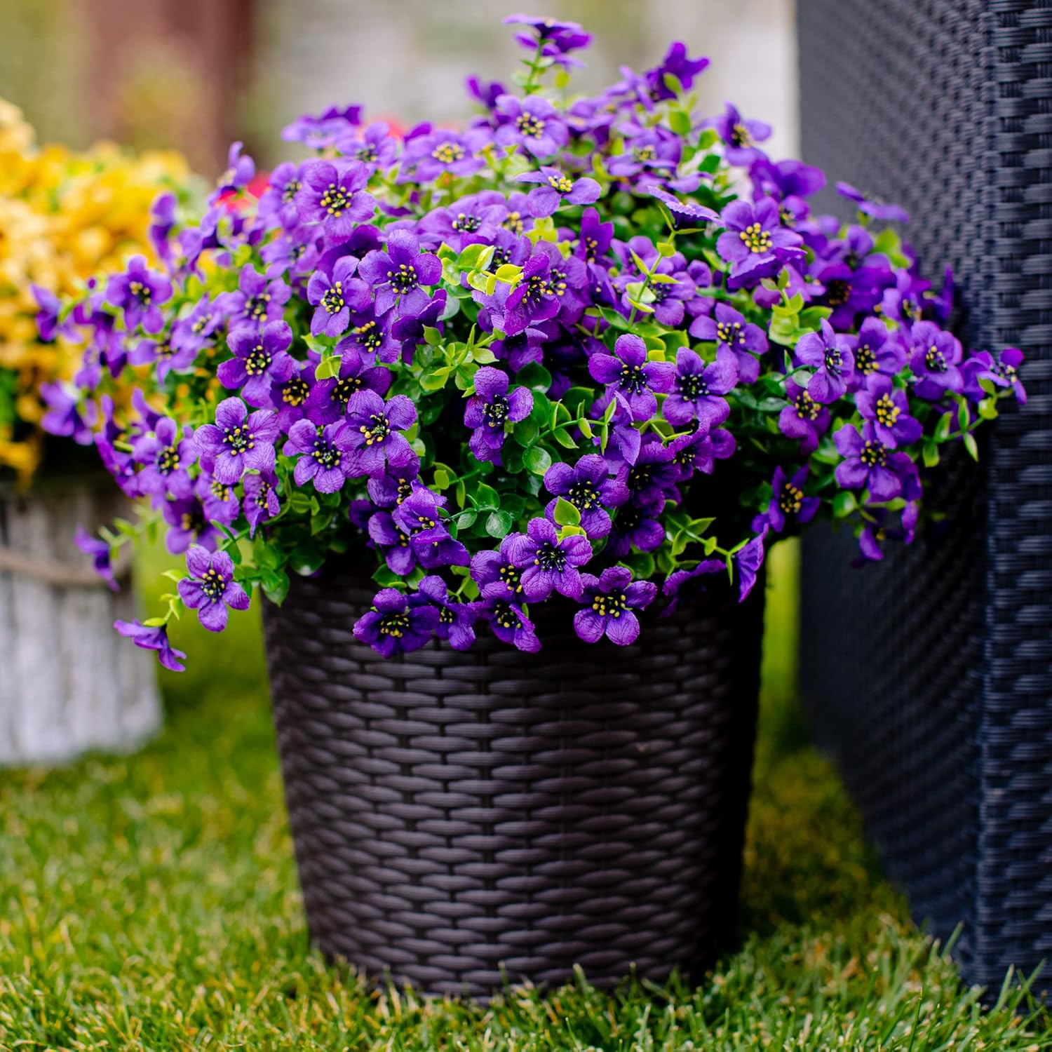 AXYLEX Artificial Flowers for Outdoors Fake Plants - 16 Bundles Fake Plants UV Resistant No Fade Faux Plastic Greenery Home Garden Porch Patio Decoration Office Indoor (Purple)