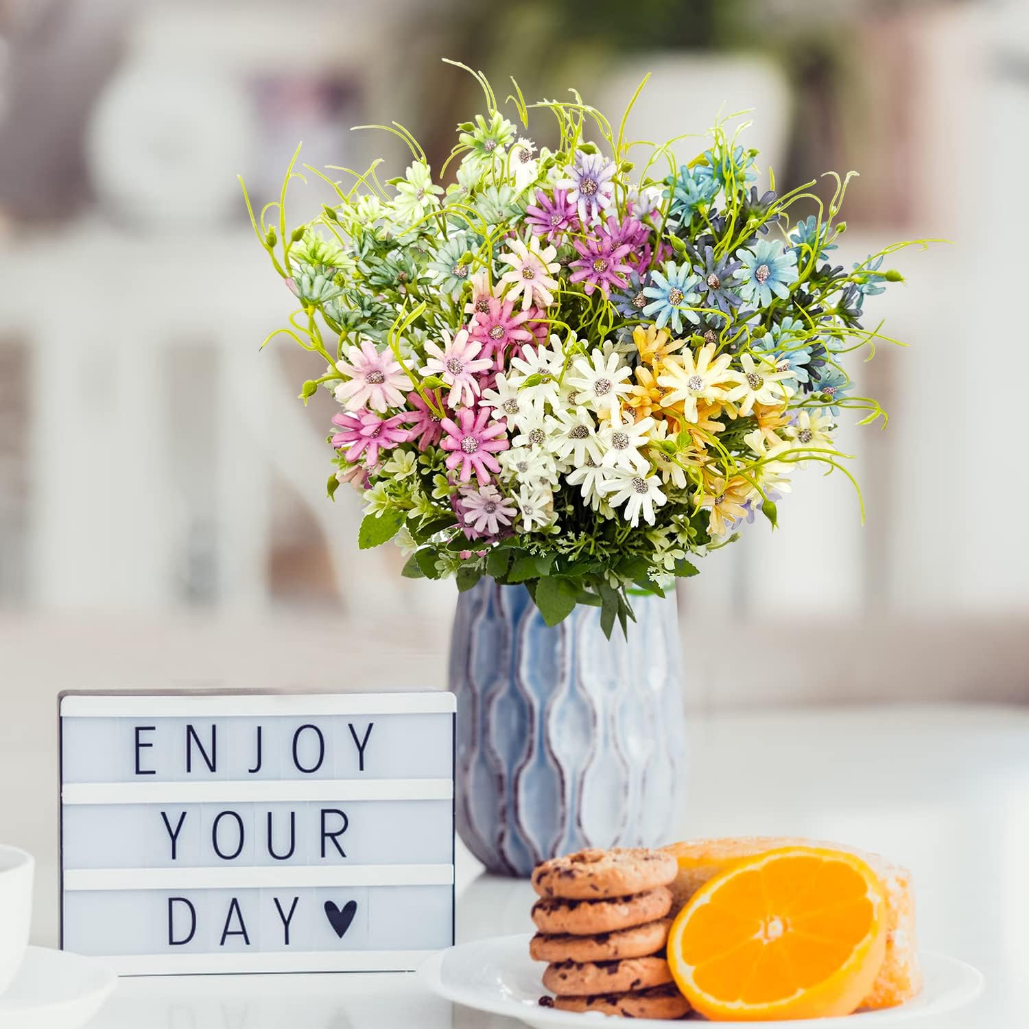 Guagb 6Pcs Artificial Daisy Silk Flower Outdoor UV Resistant Fake Wildflowers Faux Greenery Shrubs Plastic Plants Arrangements for Home Indoor Outside Garden Vase Decor - Image 4