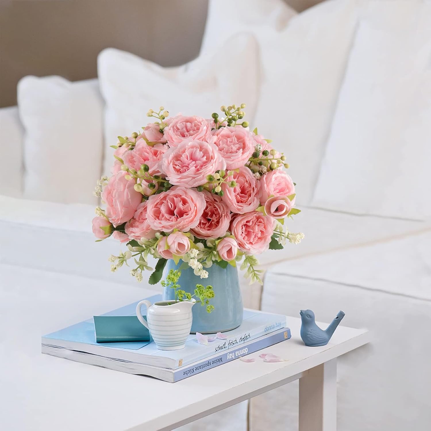 Artificial Peonies Silk Flowers, Pink Faux Peony Bouquet 2 Bundles Florals Arrangements for Farmhouse Home Boho Wedding Table Centerpiece, Fake Plastic Flower Bulk for Vase Decoration (Light Pink) - Image 4