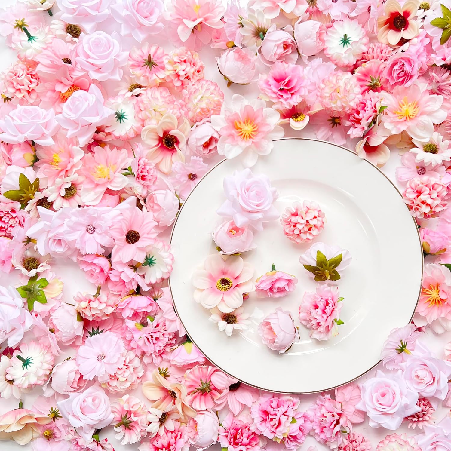 Artificial Pink Flowers Bulk Silk Roses Fake Flowers Heads for Crafts - DIY Home Spring Garden Floral Party Wildflower Garland Hanging Decoration Mini Small Rose Faux Fabric Flowers Heads 3-6cm (Pink) - Image 3