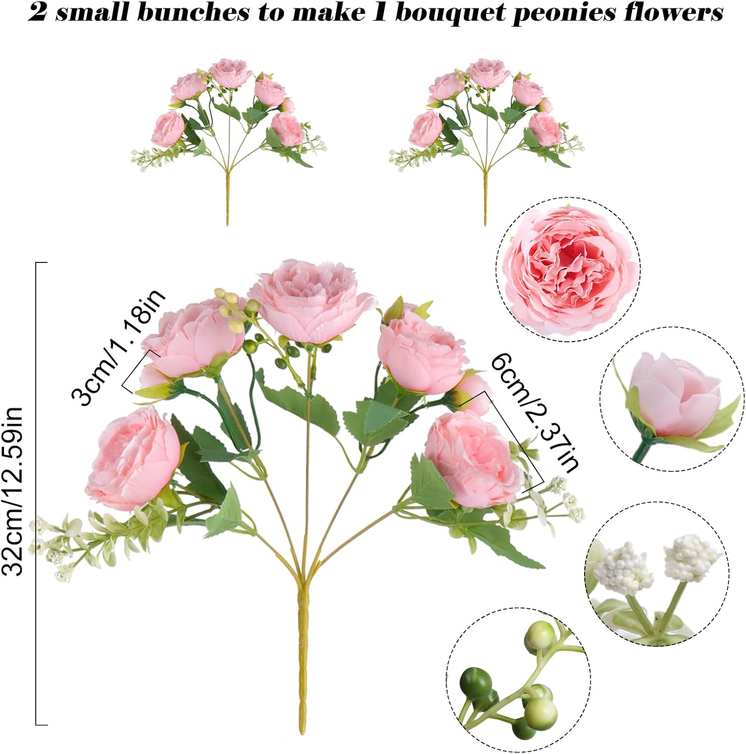 Artificial Peonies Silk Flowers, Pink Faux Peony Bouquet 2 Bundles Florals Arrangements for Farmhouse Home Boho Wedding Table Centerpiece, Fake Plastic Flower Bulk for Vase Decoration (Light Pink) - Image 6