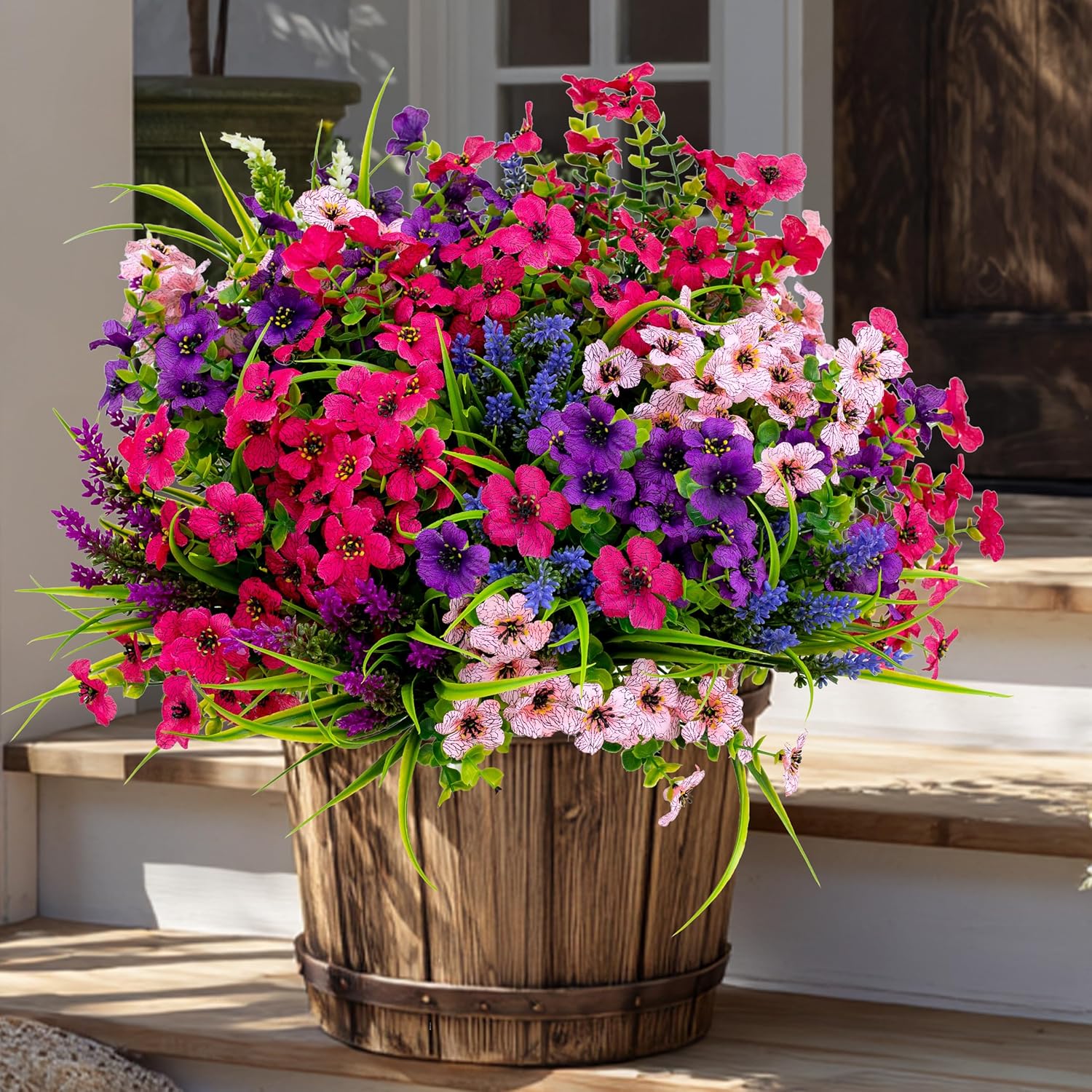 AXYLEX Artificial Flowers for Outdoors Fake Plants - 16 Bundles Fake Plants UV Resistant No Fade Faux Plastic Greenery Home Garden Porch Patio Decoration Office Indoor (Purple) - Image 9