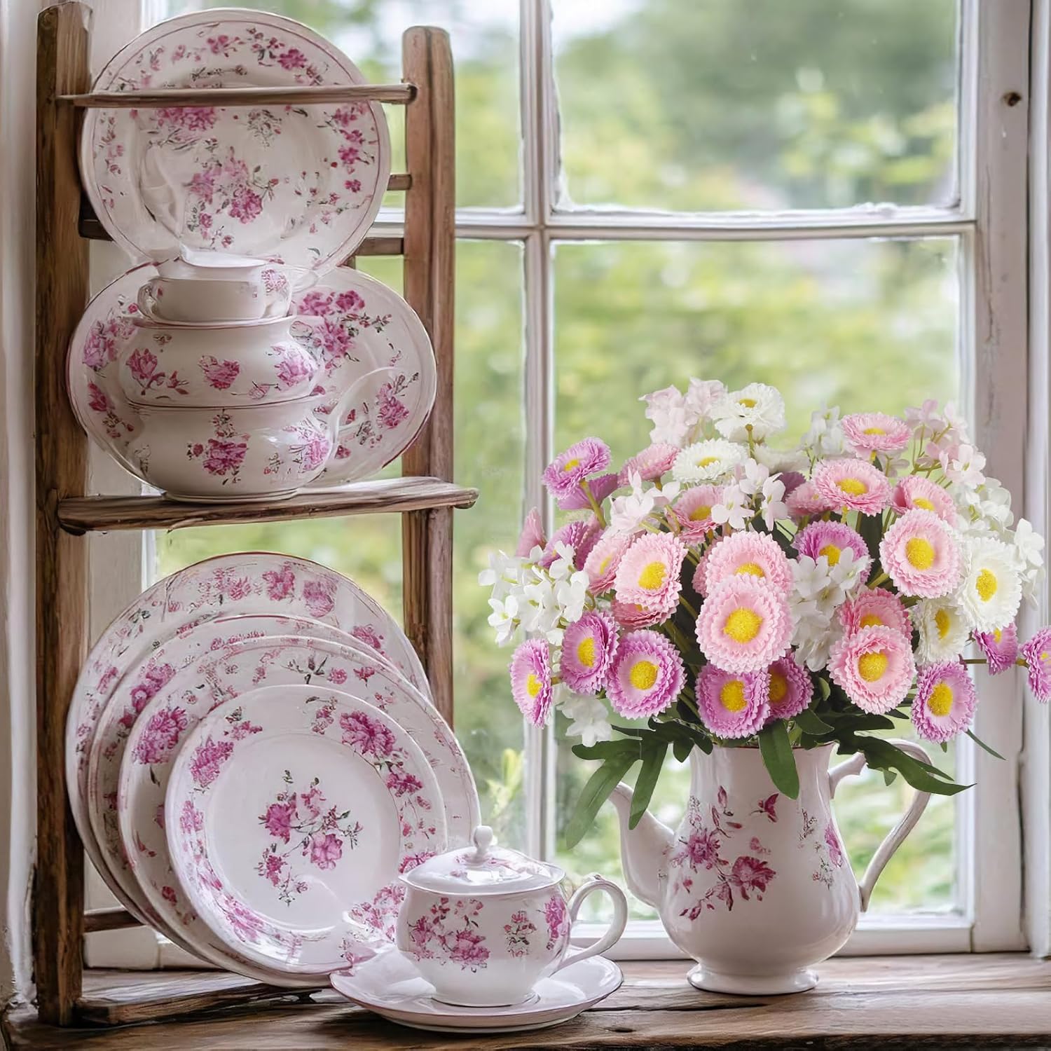 ACRYCS 3 Pcs Artificial Daisy Flowers for Outdoors Summer Spring Decor Silk Flowers Wildflowers UV Resistant Faux Daisies Flowers for Planter Pots Home Indoor Table Centerpiece Vase Window Box