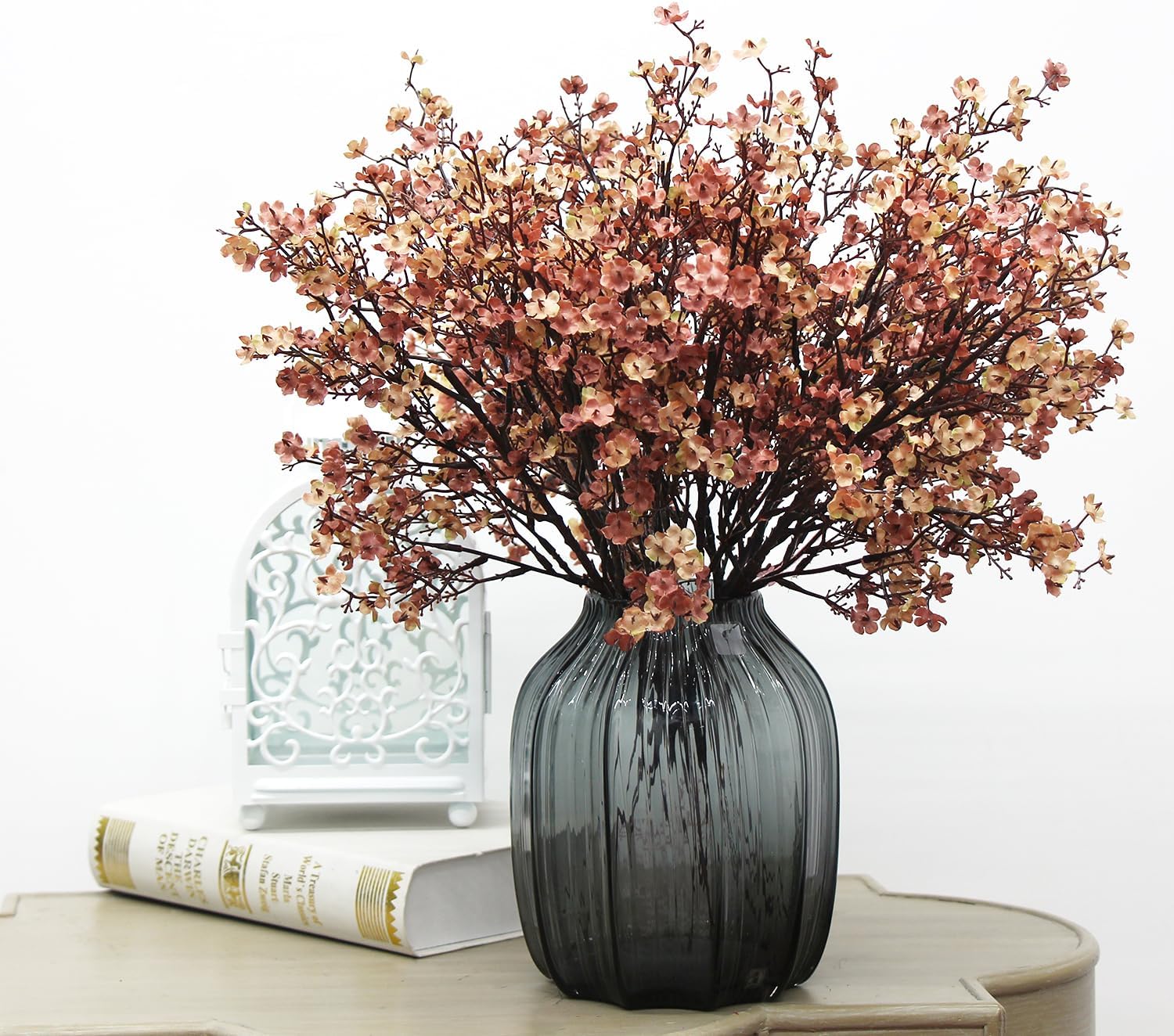 JAKY-Global Babys Breath Silk Artificial Flowers 6 Bundle European Fake Flowers Decor Wedding Party Fall Stems Decoration Bouquets DIY Home Garden,Farmhouse,Living Room Decor (Beige Brown-6pcs) - Image 3