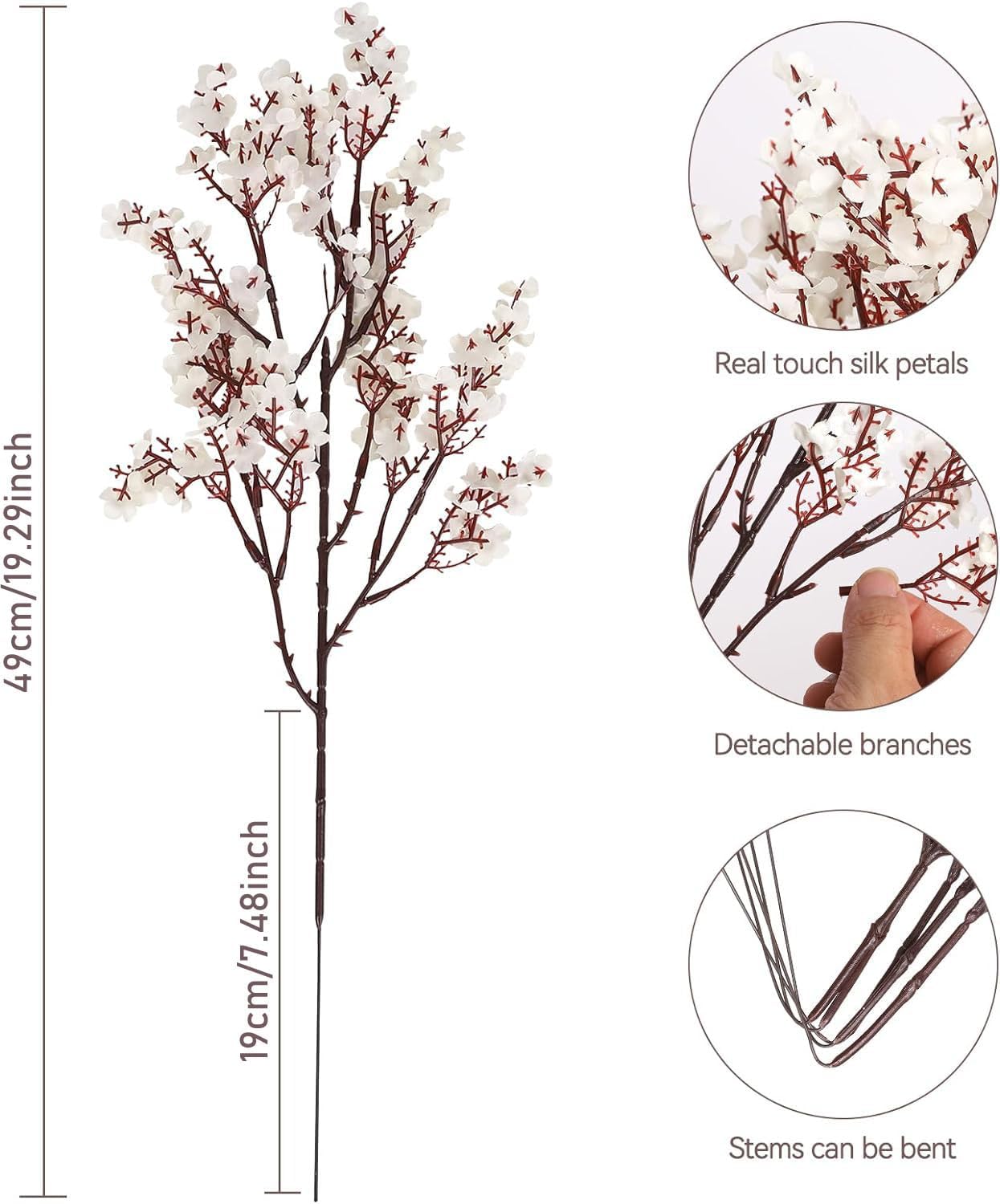 HIAGROW Babys Breath Artificial Flowers, 8 Bundles White Real Touch Fake Flowers Silk Flowers Bulk for Vase Home Office Wedding Spring Indoor Outdoor Centerpiece Table Party Decorations - Image 2