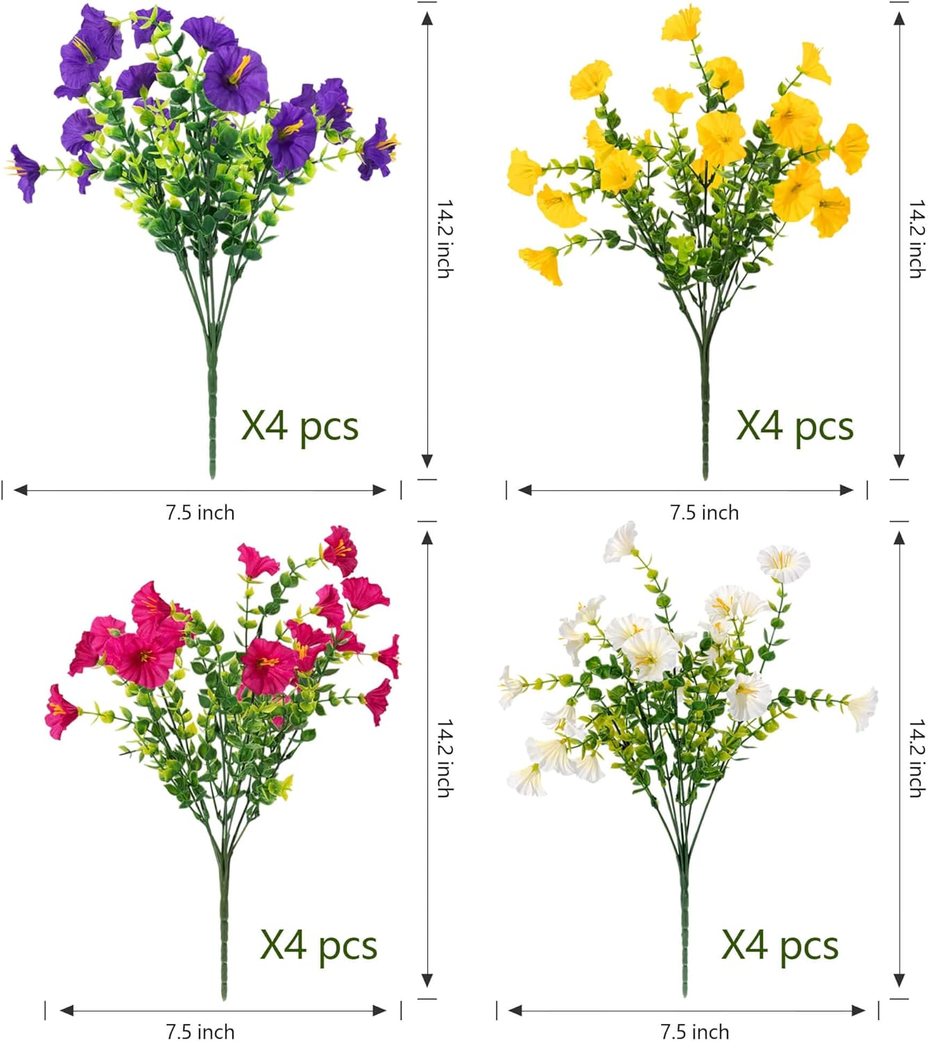 16 Bundles Artificial Flowers for Outdoor Spring Summer Decoration,Realistic Fake Silk Flowers Colorful Morning Glory UV Resistant Faux Plants for Front Door Porch Patio Planter Yard (Multi-Color)