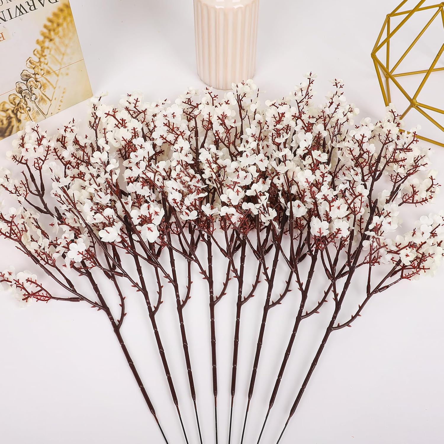 HIAGROW Babys Breath Artificial Flowers, 8 Bundles White Real Touch Fake Flowers Silk Flowers Bulk for Vase Home Office Wedding Spring Indoor Outdoor Centerpiece Table Party Decorations - Image 6