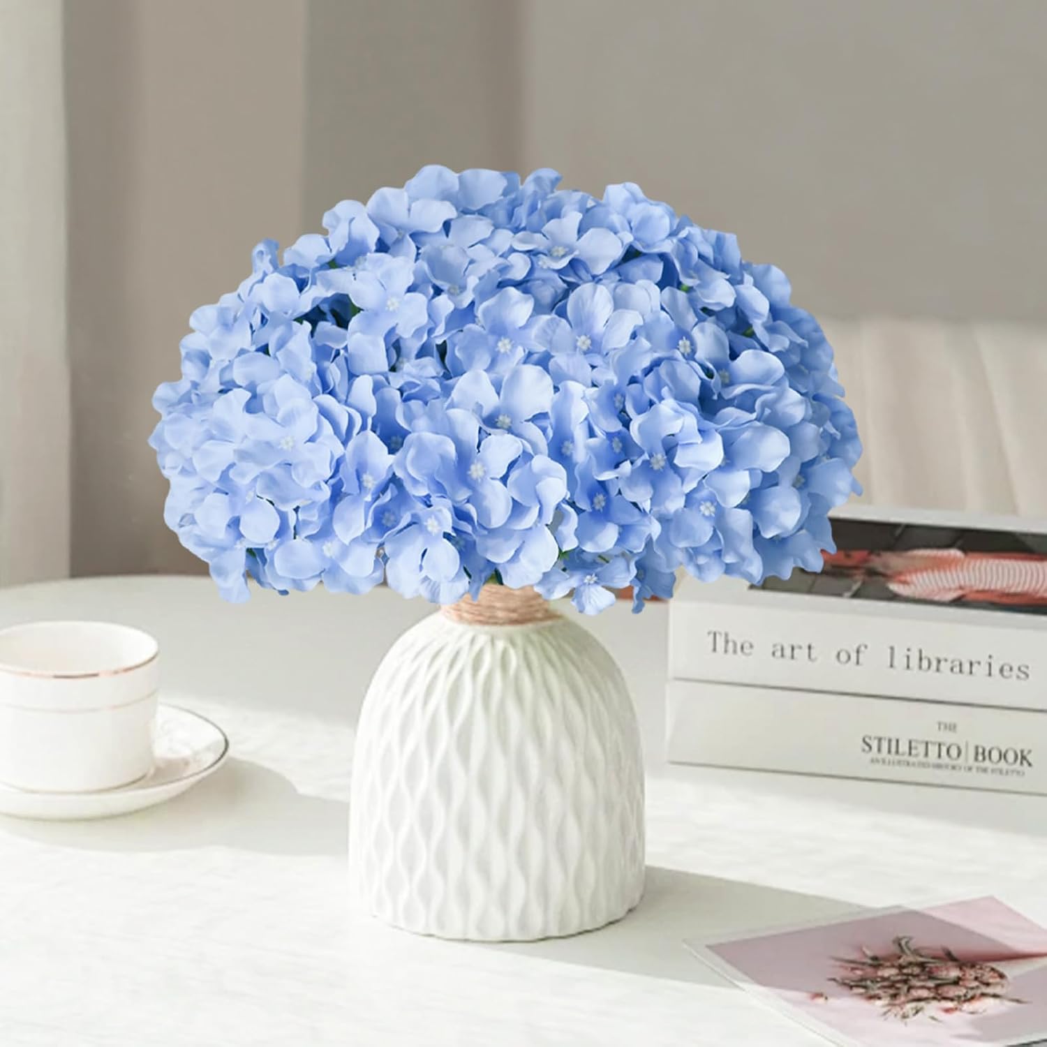 Cherica 20 Pcs Blue Hydrangea Artificial Flowers Bulk, Faux Hydrangea Flowers Heads, Artificial Fake Silk Hydrangea Flowers with Stems, Blue Flowers Artificial for Decoration Wedding Décor - Image 3