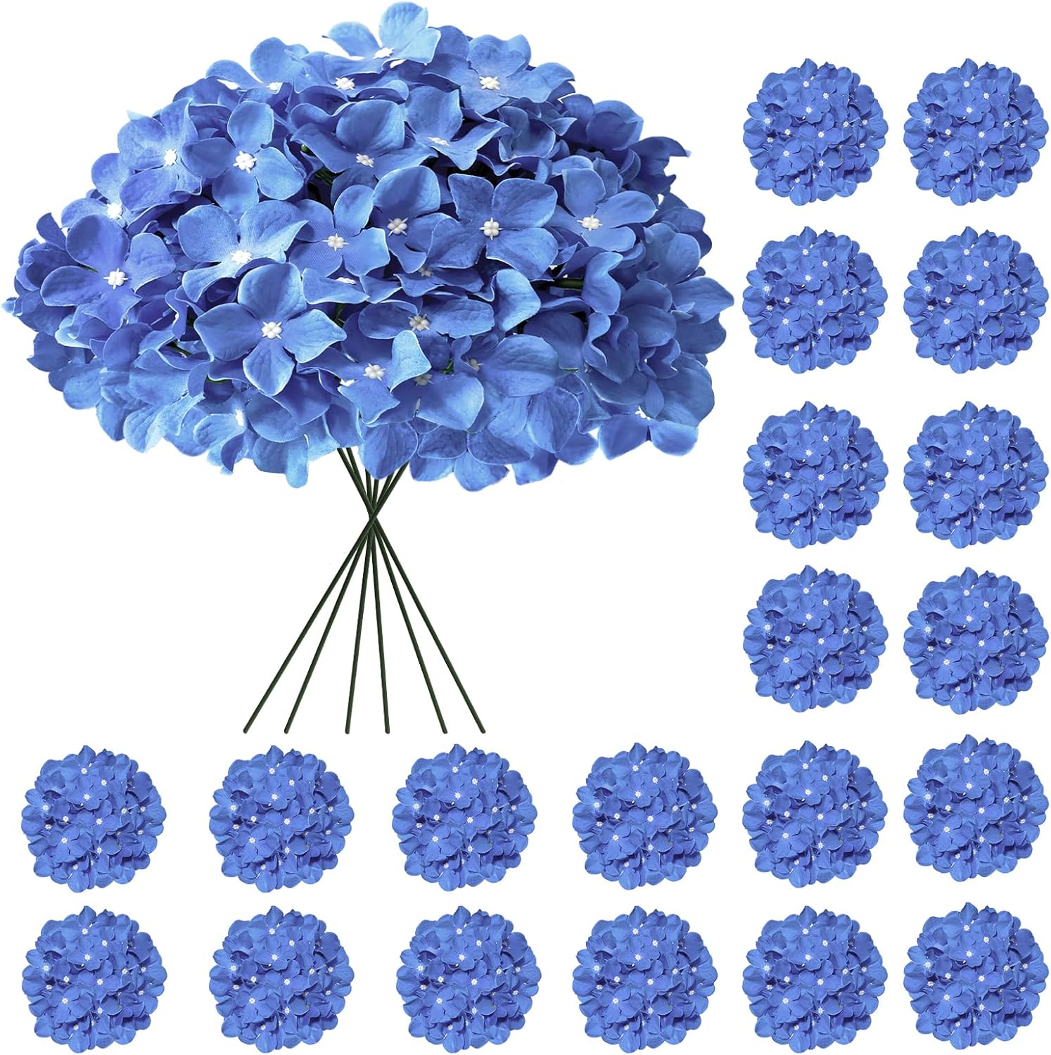 Cherica 20 Pcs Blue Hydrangea Artificial Flowers Bulk, Faux Hydrangea Flowers Heads, Artificial Fake Silk Hydrangea Flowers with Stems, Blue Flowers Artificial for Decoration Wedding Décor - Image 8