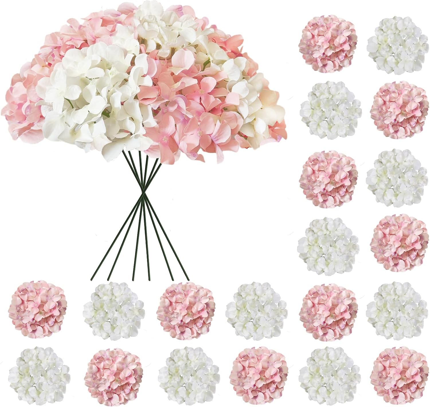 Cherica 20 Pcs Blue Hydrangea Artificial Flowers Bulk, Faux Hydrangea Flowers Heads, Artificial Fake Silk Hydrangea Flowers with Stems, Blue Flowers Artificial for Decoration Wedding Décor - Image 9