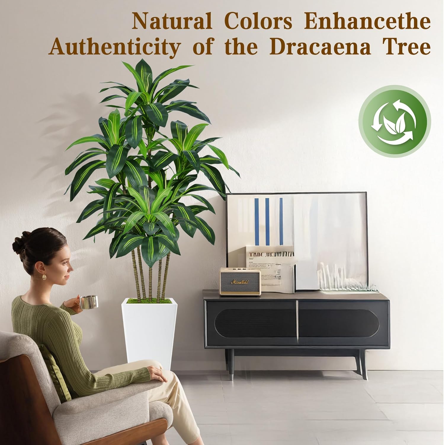 6FT Artificial Dracaena Tree, Fake Tree Indoor with White Tall Planter,Tall Artificial Plants Indoor,Artificial Silk Tree for Home Office Decor (White) - Image 5