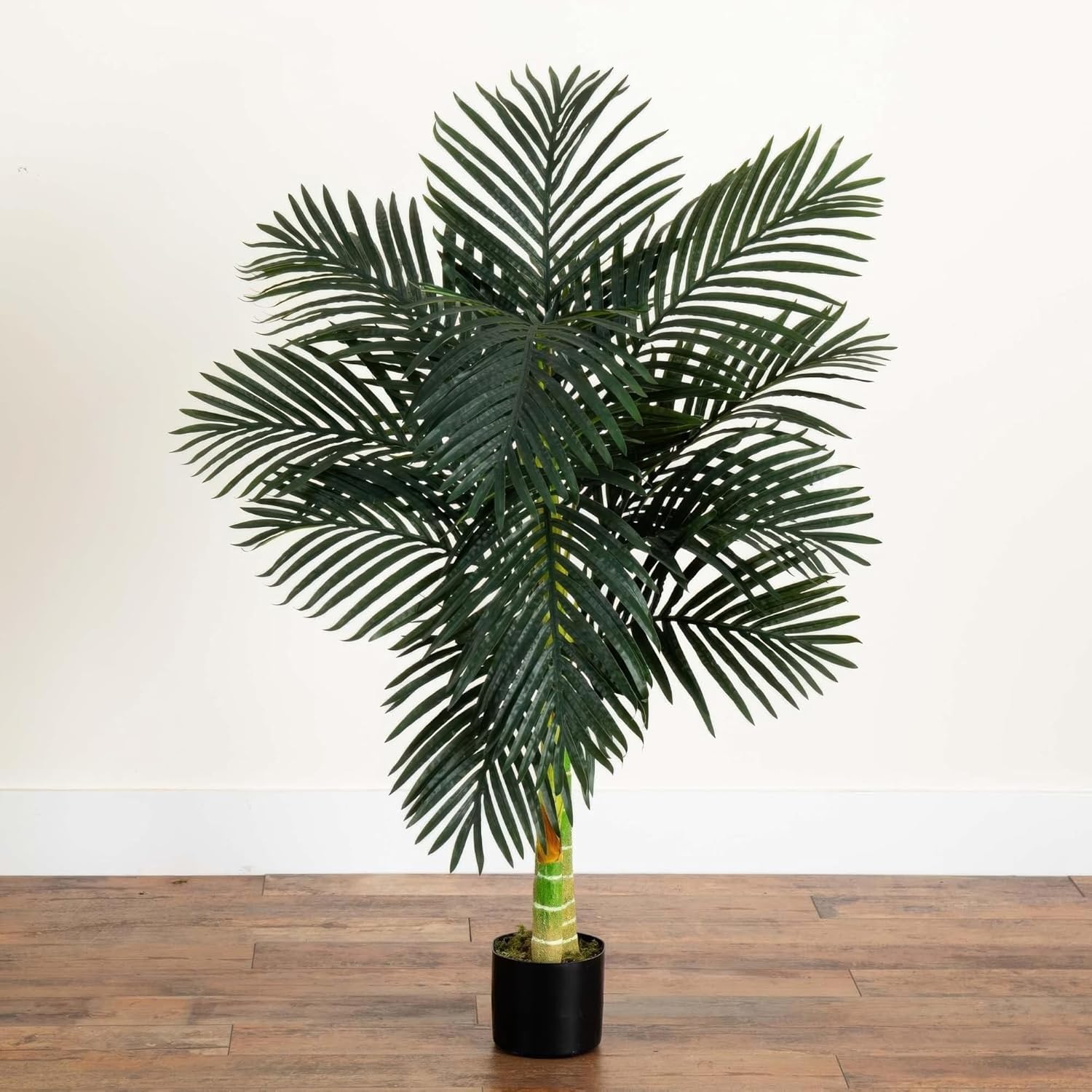 Nearly Natural 4ft Golden Cane Palm, Double Stalk Artificial Tree With Lush Realistic Foliage Maintenance Free Indoor Faux Palm Plant For Living Room, Easy Setup, Perfect Tropical Decoration - Image 8