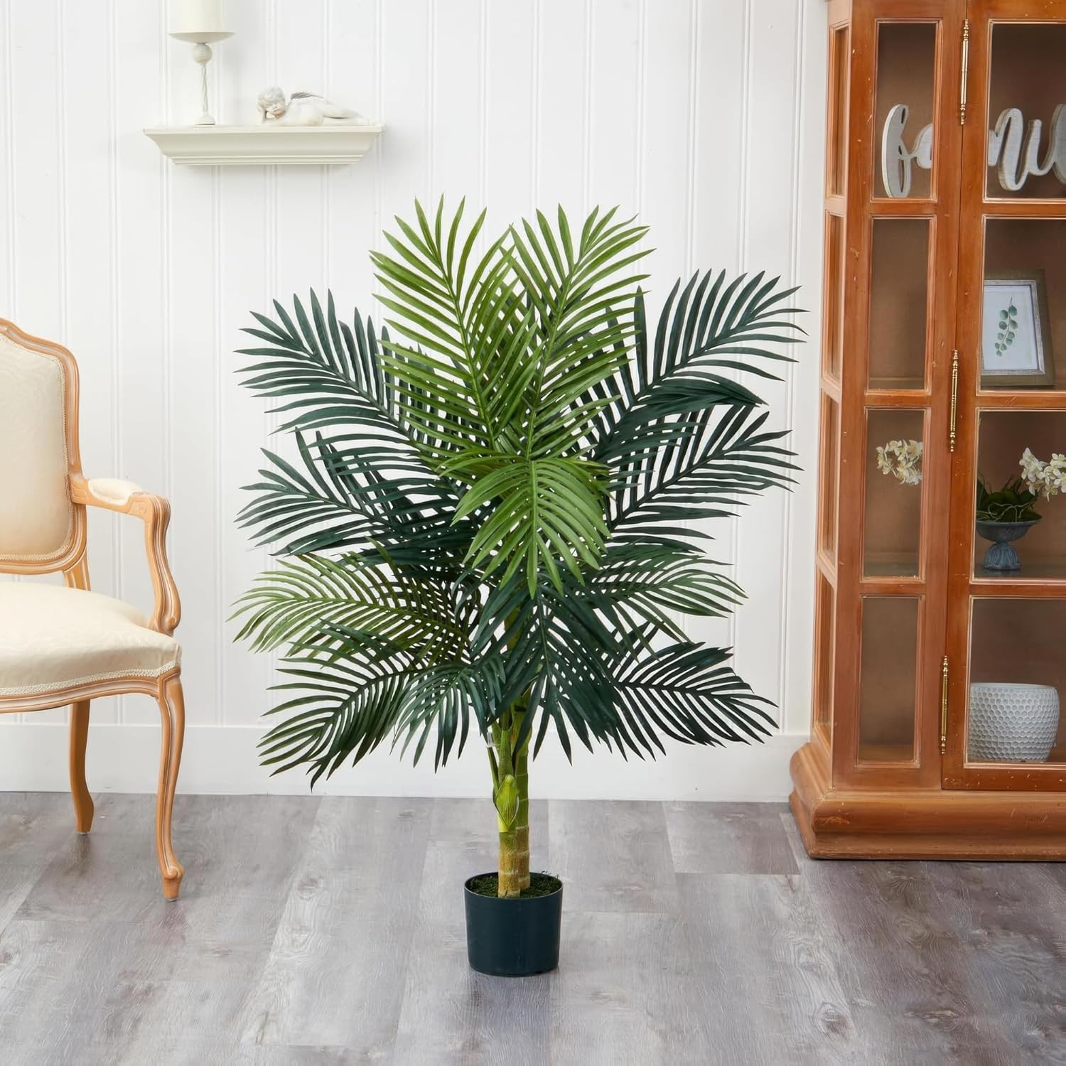 Nearly Natural 4ft Golden Cane Palm, Double Stalk Artificial Tree With Lush Realistic Foliage Maintenance Free Indoor Faux Palm Plant For Living Room, Easy Setup, Perfect Tropical Decoration - Image 9