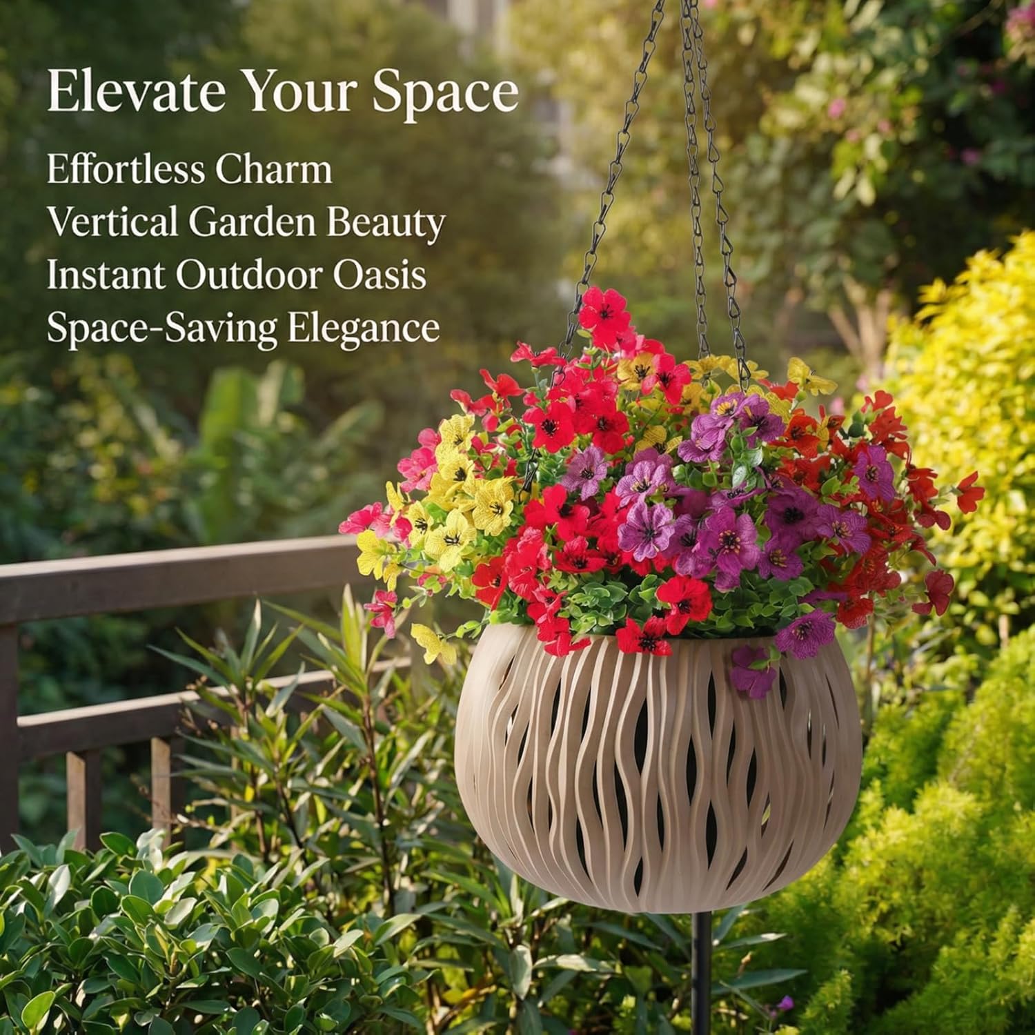 Artificial Flowers for Outdoors, Faux Spring Silk Flowers with Eucalyptus Leaves, UV Resistant Fake Plants for Garden Home Decoration, Outdoor Flower Pots (Mix of Hot Pink, Red, Purple, Yellow) - Image 3