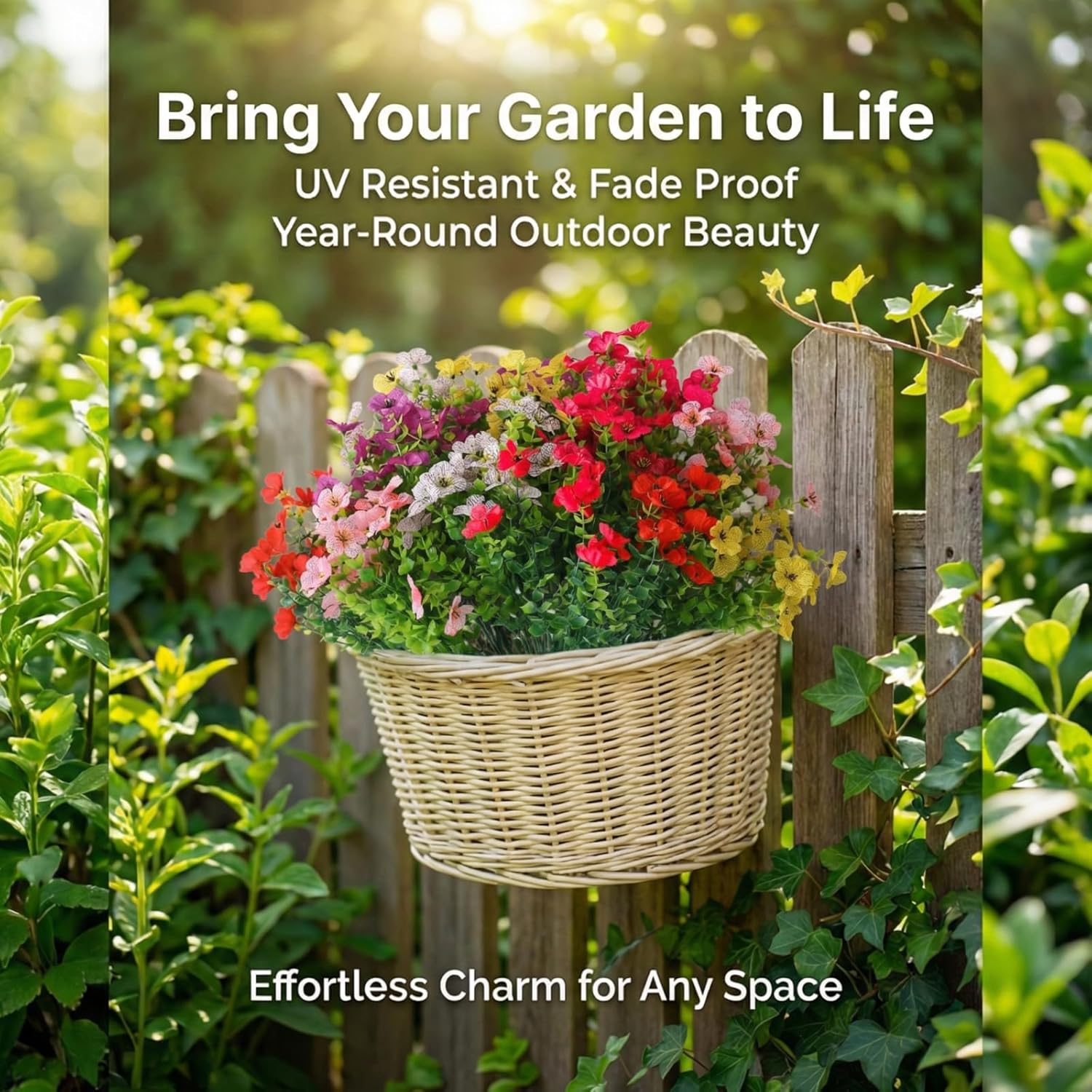 Artificial Flowers for Outdoors, Faux Spring Silk Flowers with Eucalyptus Leaves, UV Resistant Fake Plants for Garden Home Decoration, Outdoor Flower Pots (Mix of Hot Pink, Red, Purple, Yellow) - Image 4