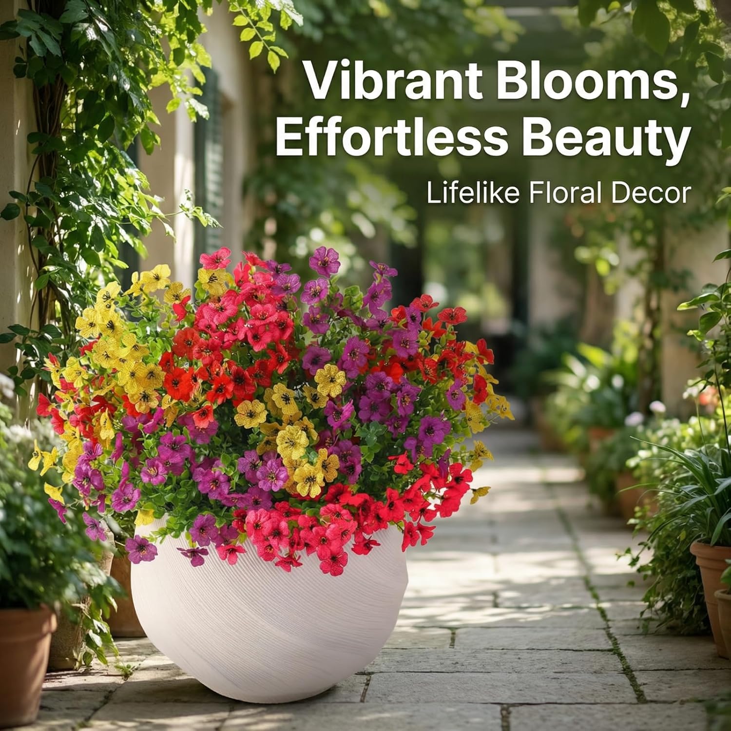 Artificial Flowers for Outdoors, Faux Spring Silk Flowers with Eucalyptus Leaves, UV Resistant Fake Plants for Garden Home Decoration, Outdoor Flower Pots (Mix of Hot Pink, Red, Purple, Yellow) - Image 5