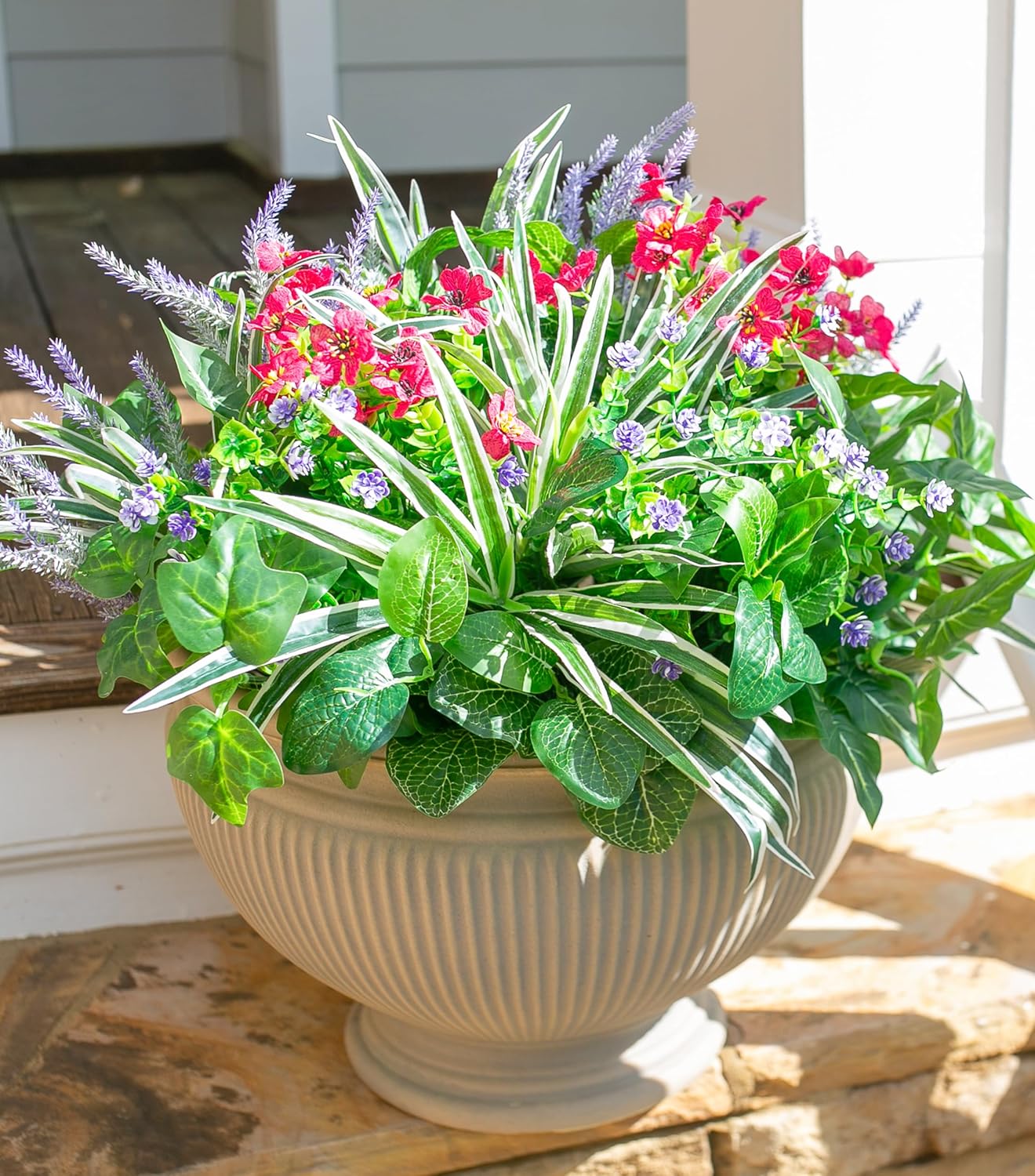 Starttag 20PCS Artificial Plants for Outdoor Decor Realistic Faux Greenery & Flowers Fake Plastic Leaves with Stems UV Resistant Outside Bushes for Garden Patio and Porch