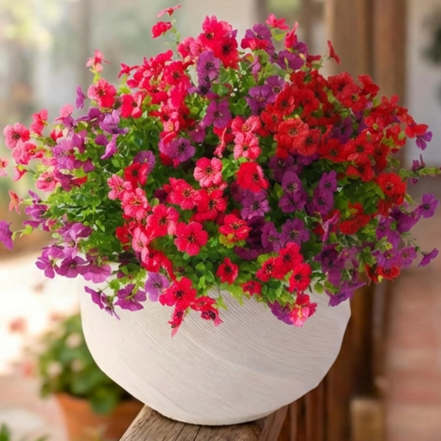 Artificial Flowers for Outdoors, Faux Spring Silk Flowers with Eucalyptus Leaves, UV Resistant Fake Plants for Garden Home Decoration, Outdoor Flower Pots (Mix of Hot Pink, Red, Purple, Yellow) - Image 8