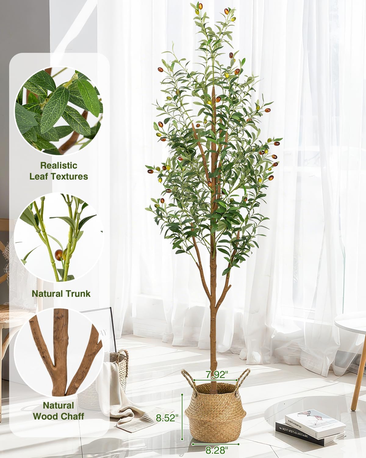 LuceAlberi 6FT Artificial Olive Tree - Indoor Tall Faux Olive Trees with Planter&Basket, Large Fake Olive Silk Tree Realistic Olive Plants with Branches and Fruits for Home Decor Office Living Room - Image 4