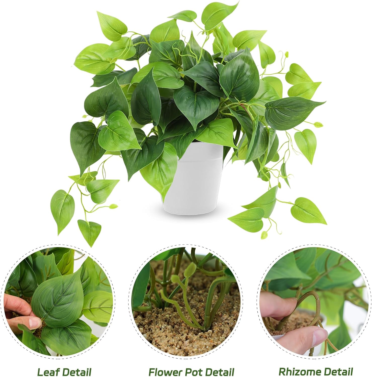 CEWOR Artificial Plants Fake Pothos with Plastic Pot Artificial Potted Plant for Home Office Bedroom Indoor Outdoor Decor 1 Pack - Image 3