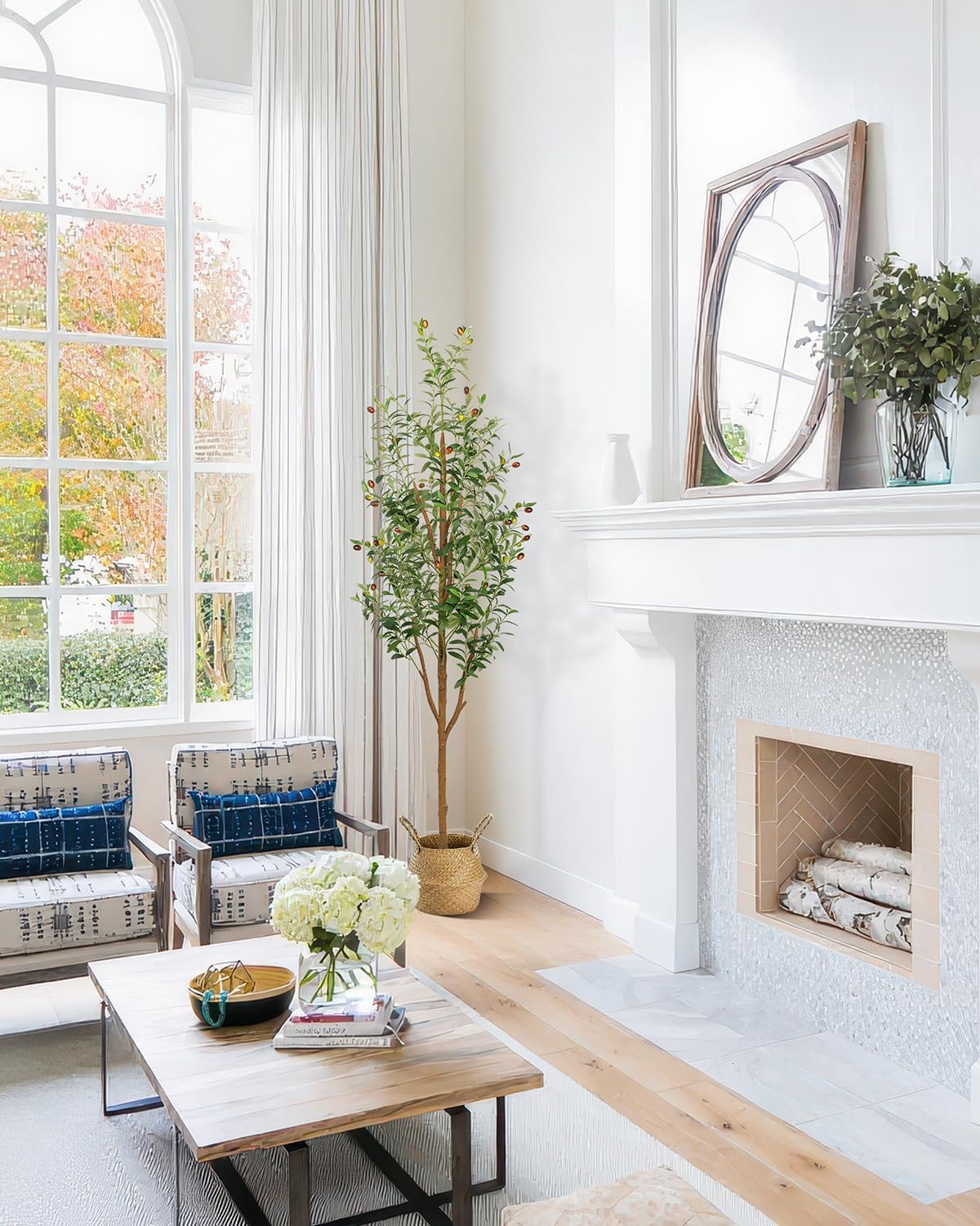 LuceAlberi 6FT Artificial Olive Tree - Indoor Tall Faux Olive Trees with Planter&Basket, Large Fake Olive Silk Tree Realistic Olive Plants with Branches and Fruits for Home Decor Office Living Room - Image 7