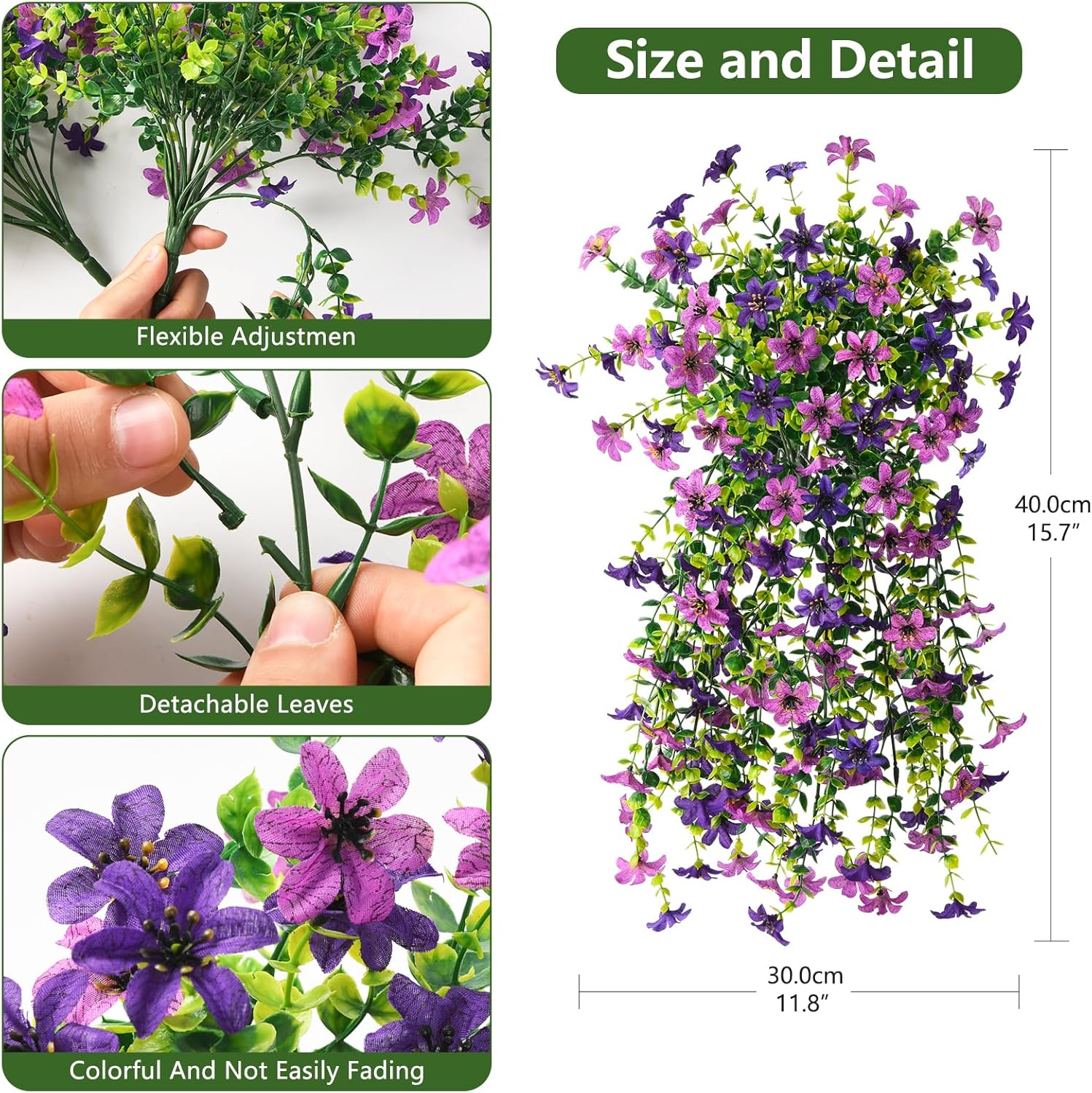 Artificial Hanging Flowers Plants for Outdoor Spring Decoration, 2 PCS Fake Silk Daisy Flower Planter UV Resistant Look Real for Outside Patio Porch Home Summer Decor (Double Purple)