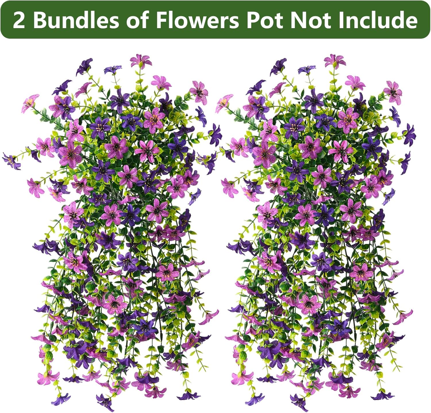 Artificial Hanging Flowers Plants for Outdoor Spring Decoration, 2 PCS Fake Silk Daisy Flower Planter UV Resistant Look Real for Outside Patio Porch Home Summer Decor (Double Purple) - Image 2