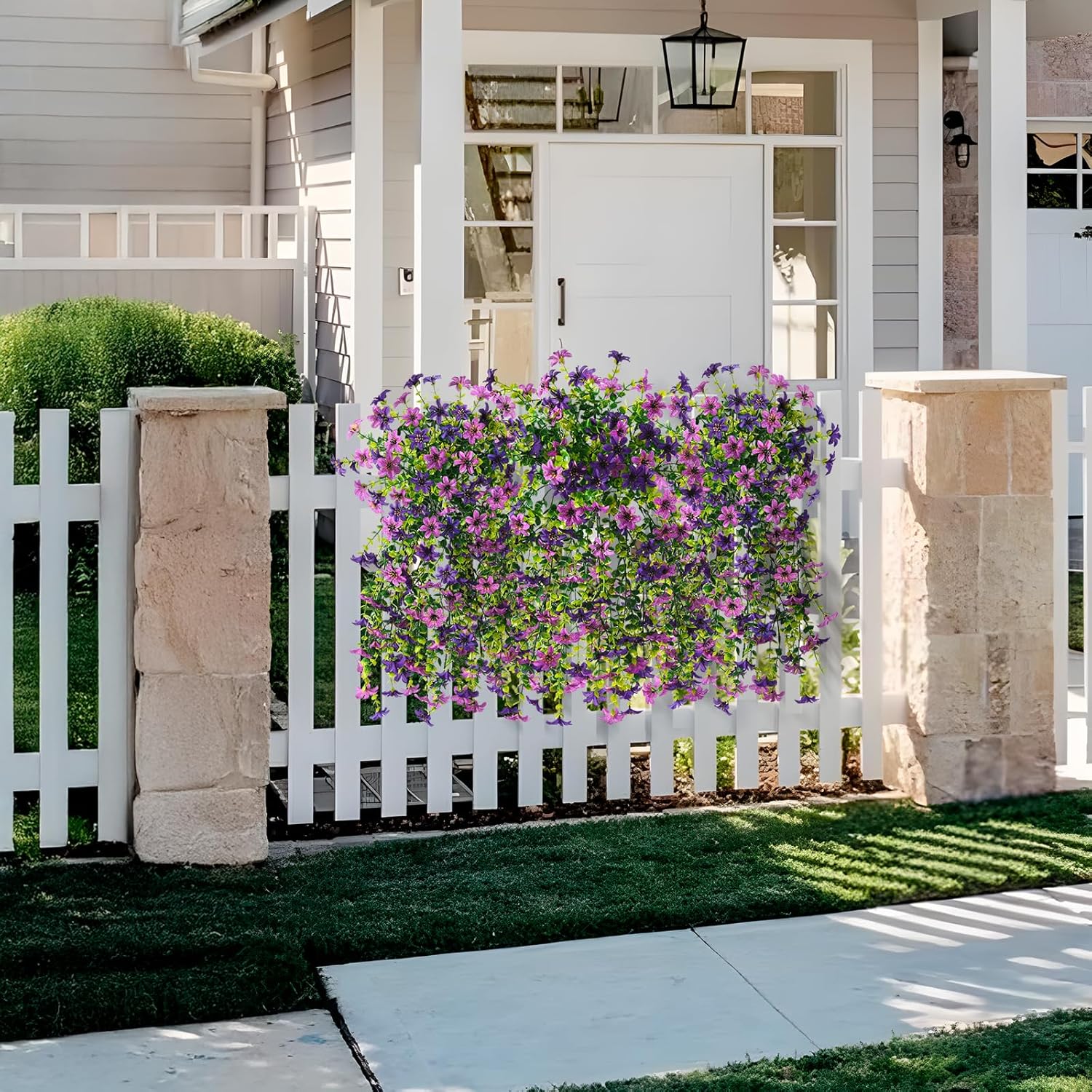 Artificial Hanging Flowers Plants for Outdoor Spring Decoration, 2 PCS Fake Silk Daisy Flower Planter UV Resistant Look Real for Outside Patio Porch Home Summer Decor (Double Purple) - Image 3