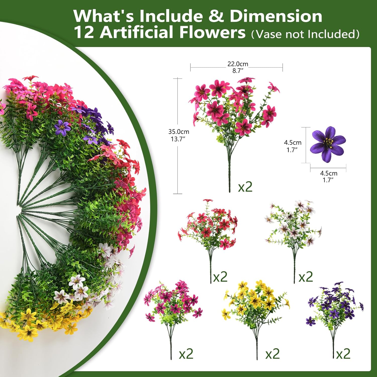 Artificial Flowers for Outdoor Faux Flower Spring Decoration, 12 Bundles Fake Plants Silk Daisy Bulk UV Resistant Realistic for Outside Porch Patio Balcony Planter Yard Garden Home Decor(Mixed 2)